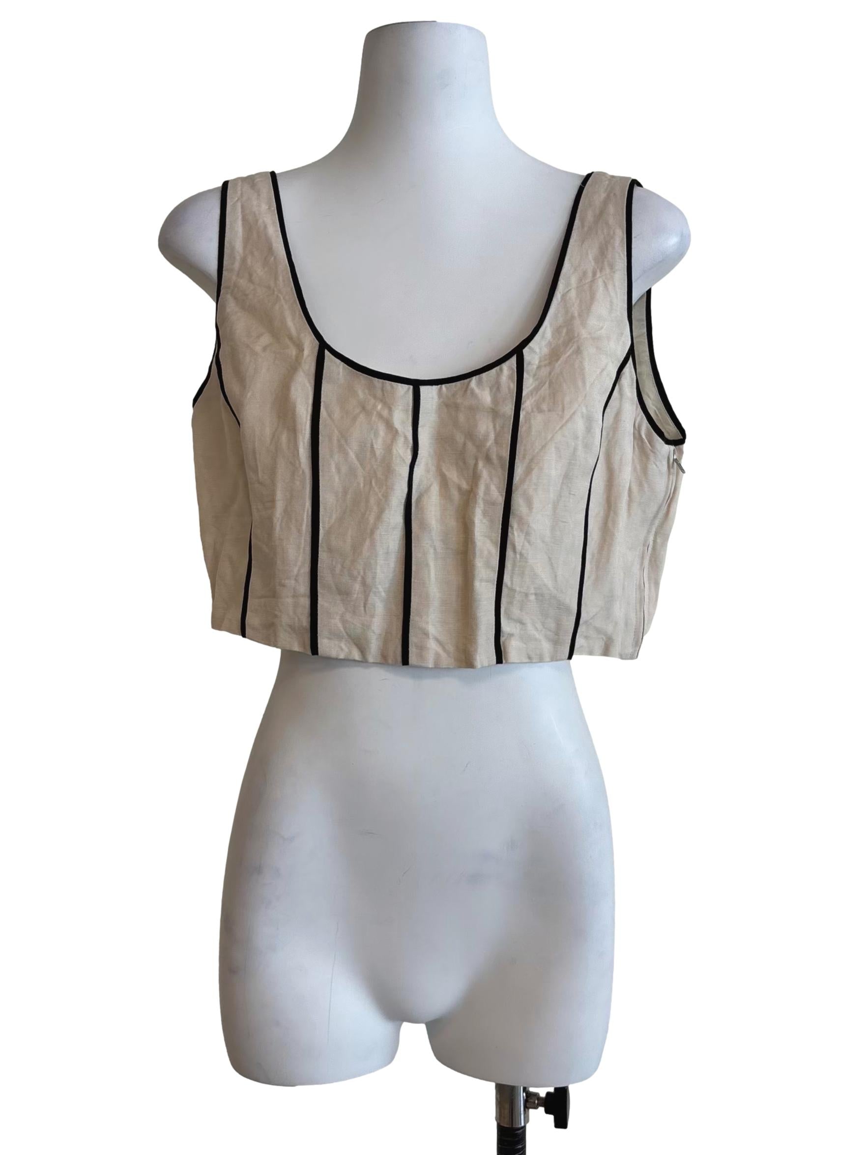Contrast Detail Linen Crop Top OSN