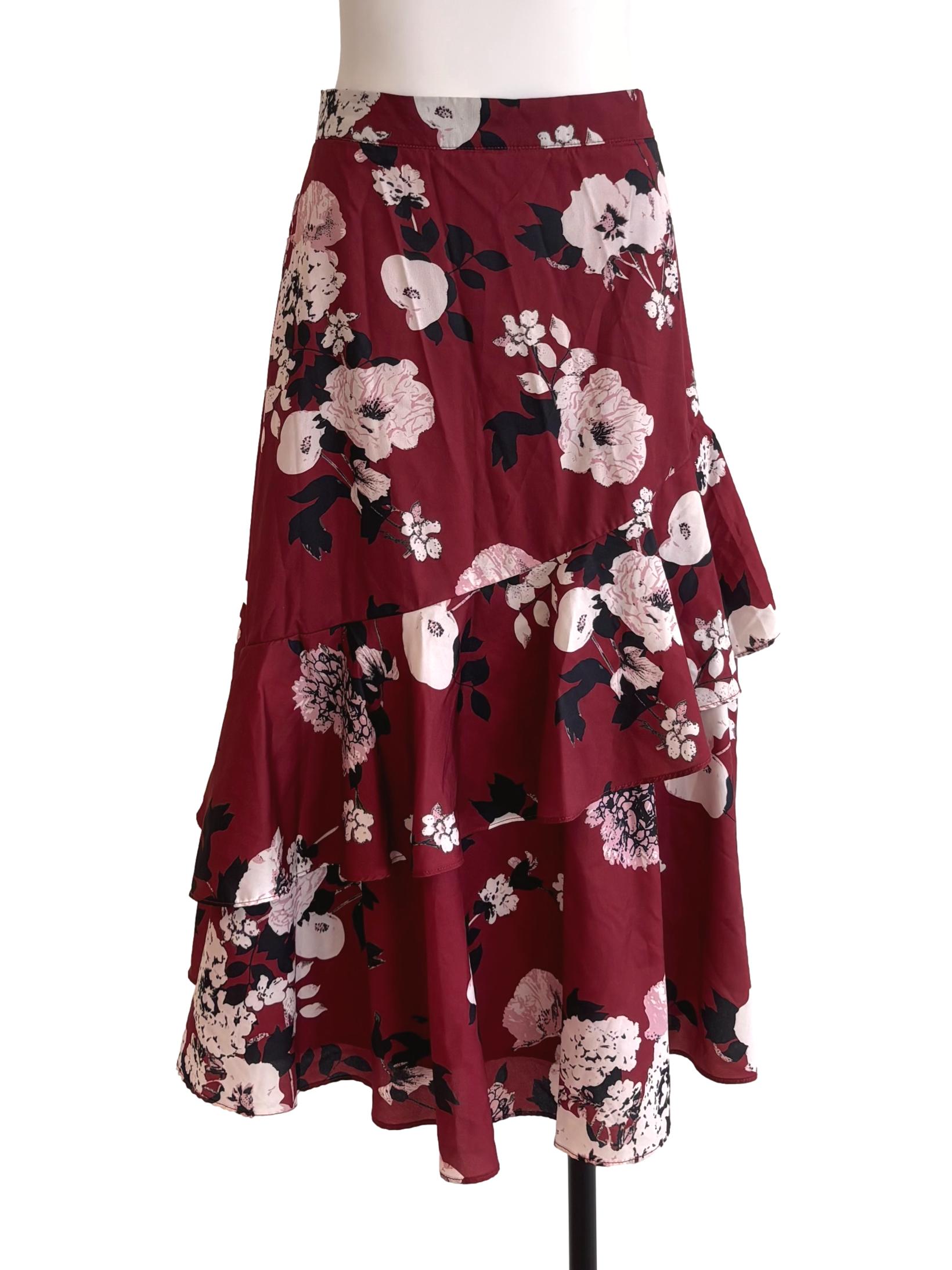 Red Floral Asymmetric Ruffle Skirt