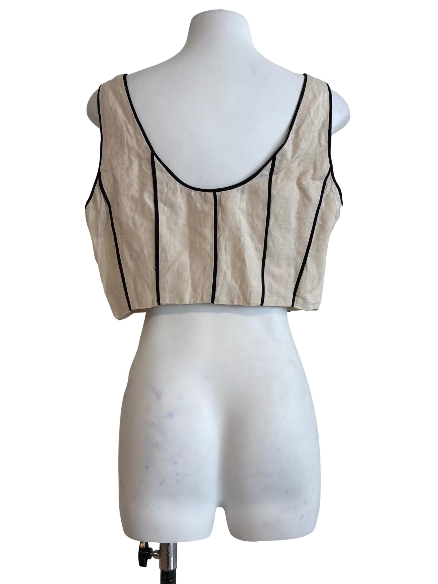Contrast Detail Linen Crop Top OSN