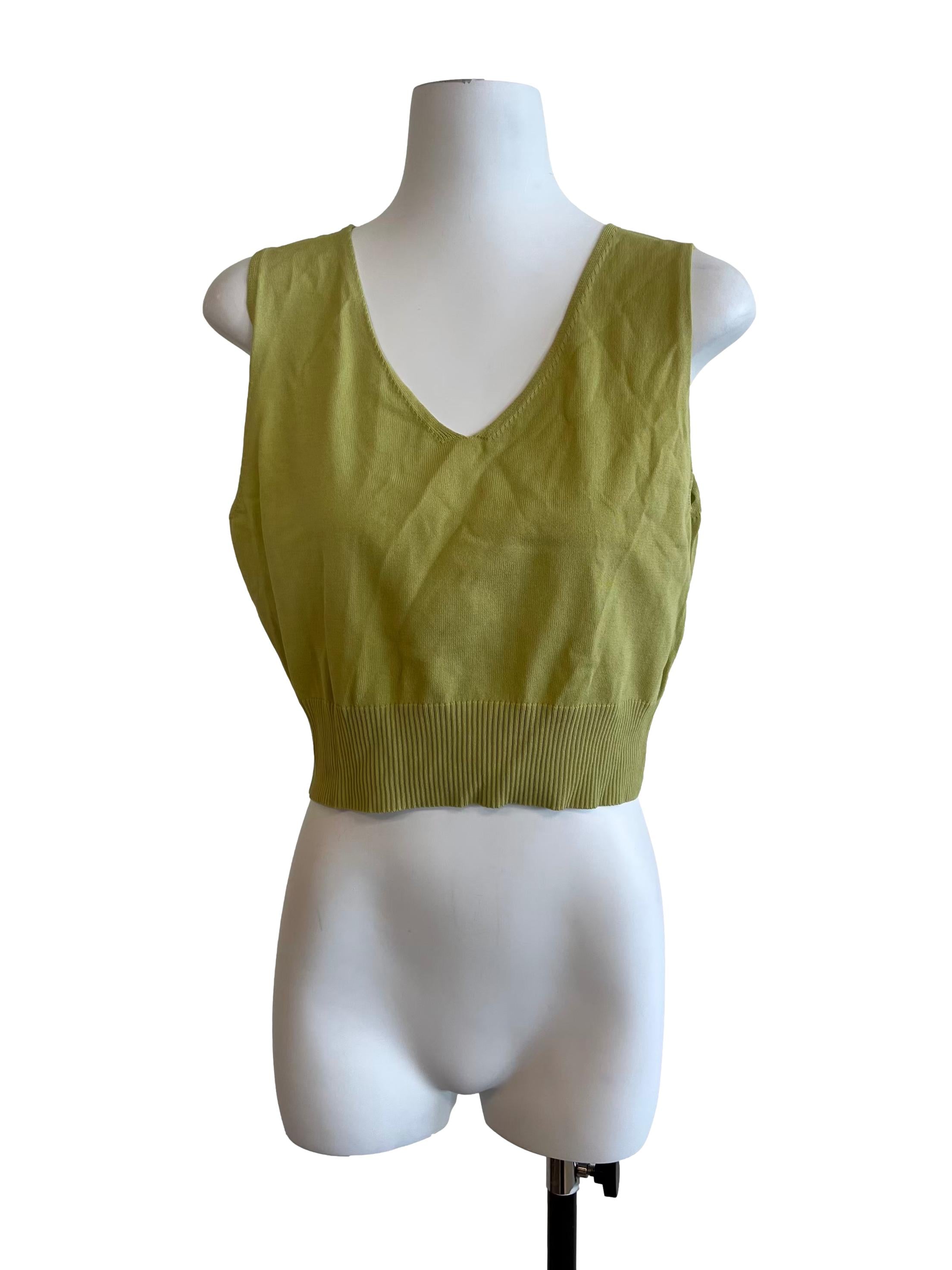 Lime Green V Neck Knitted Crop Top