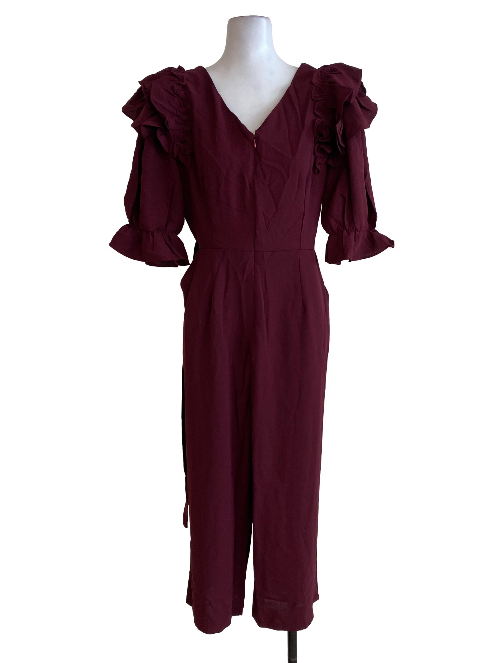 Maroon V Neck Jumpsuits