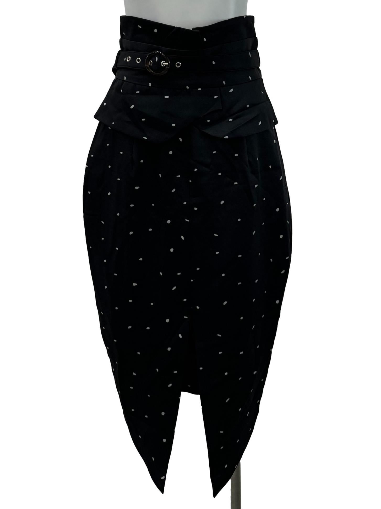 Navy Patterned Pencil Skirt