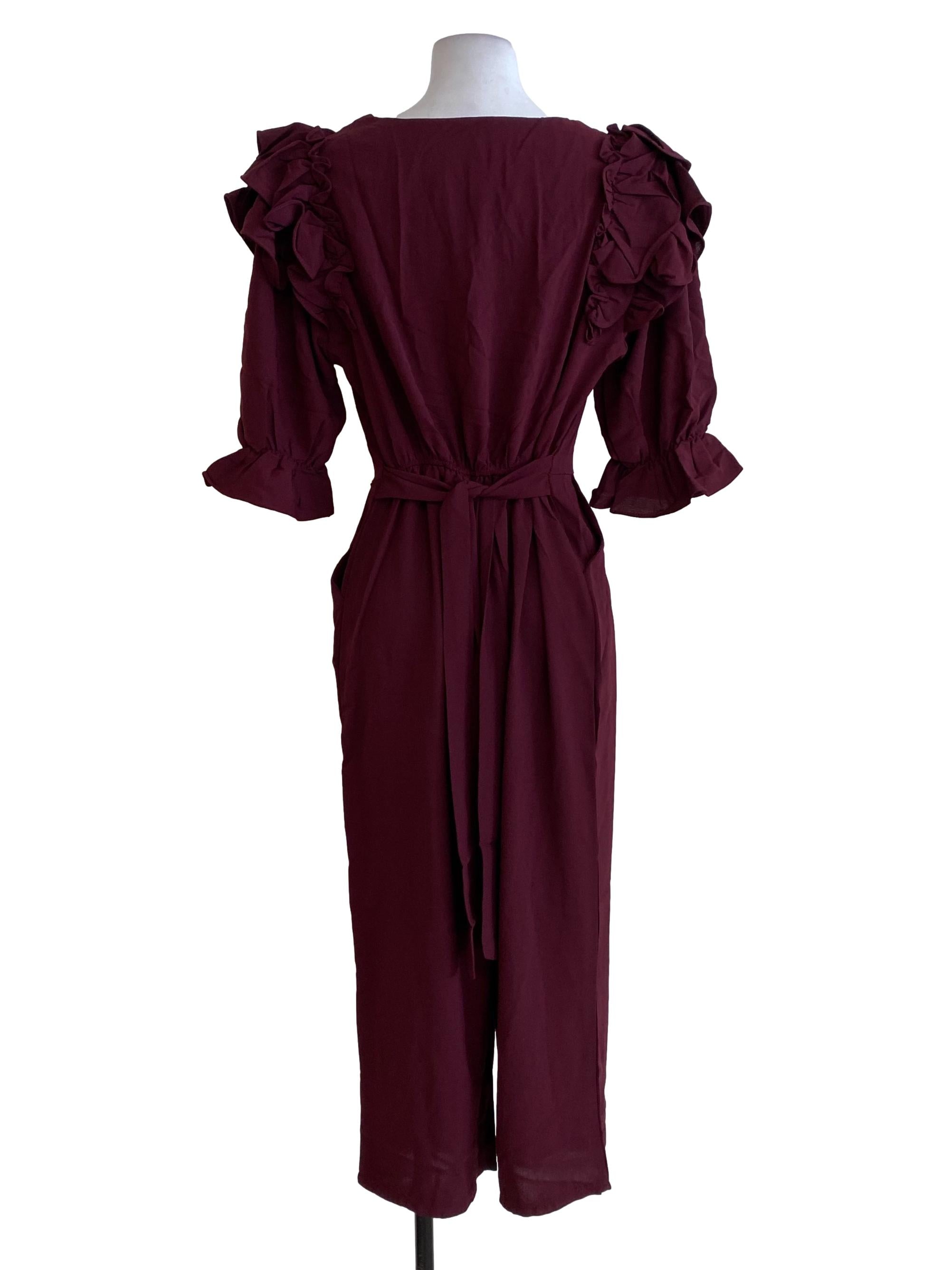 Maroon V Neck Jumpsuits