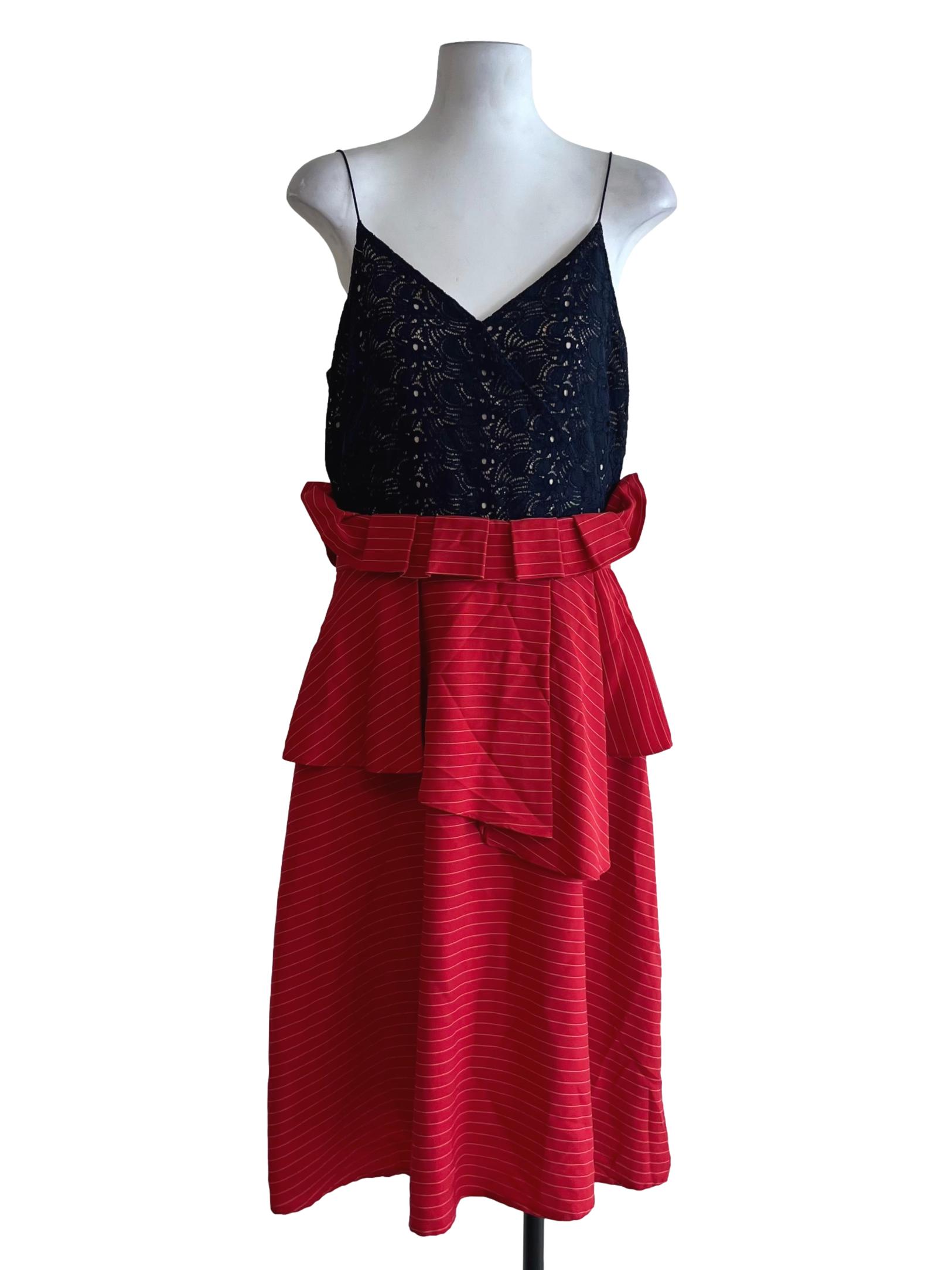 Navy Blue Red Lace A-Line Dress