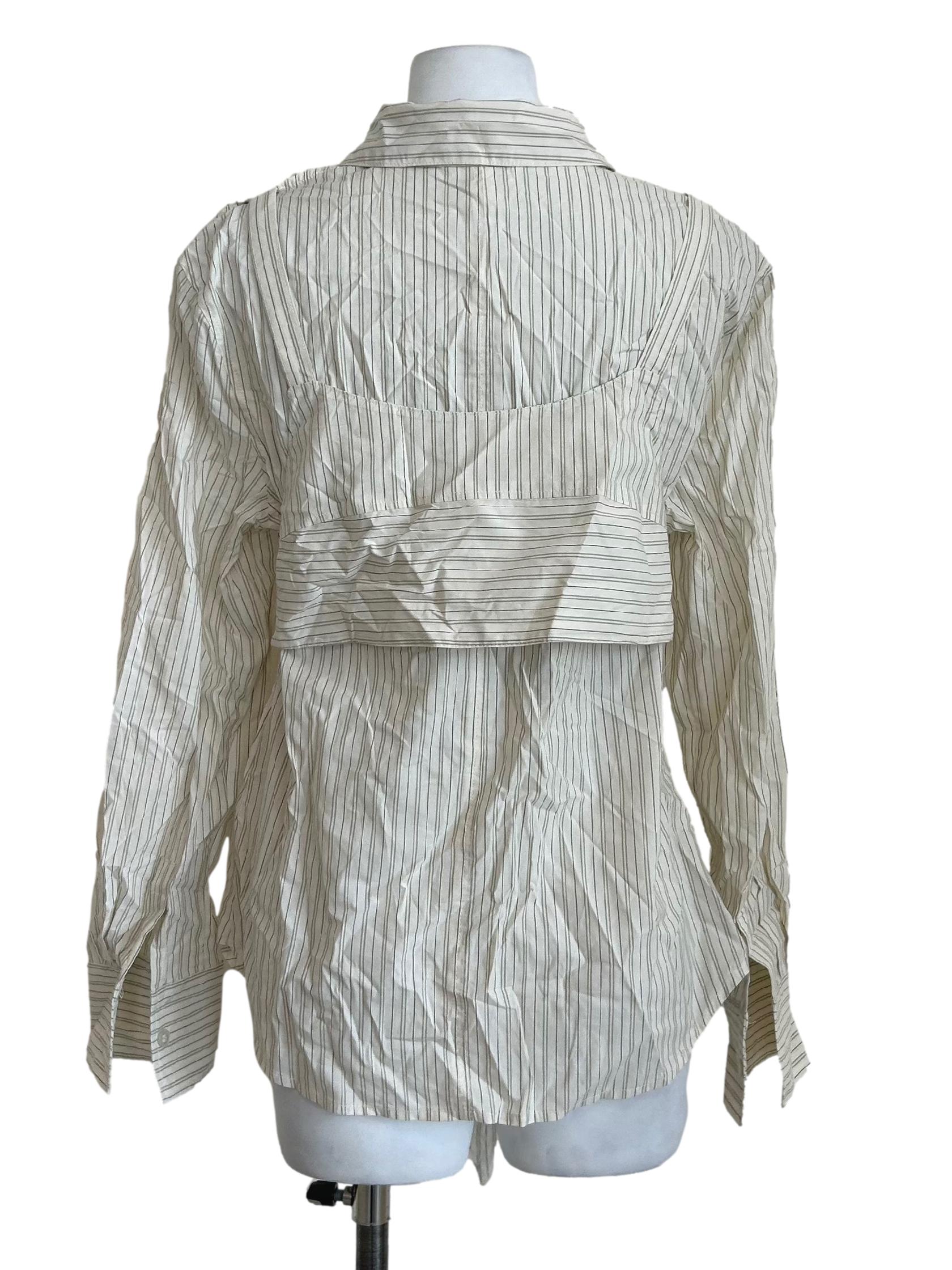 Cream Striped Long Sleeve Tie Shirt