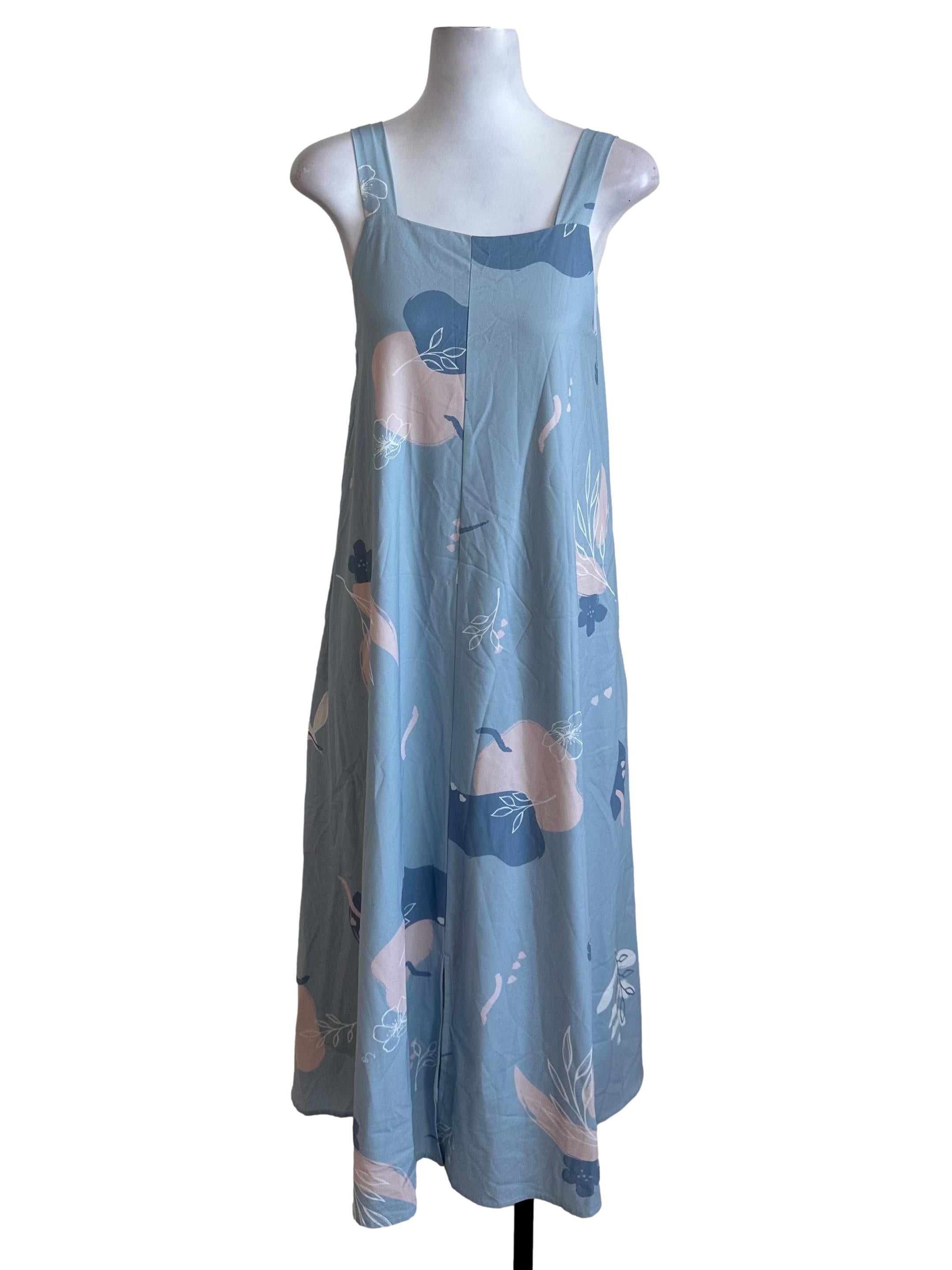 Pastel Blue Square Neck Pattern Dress