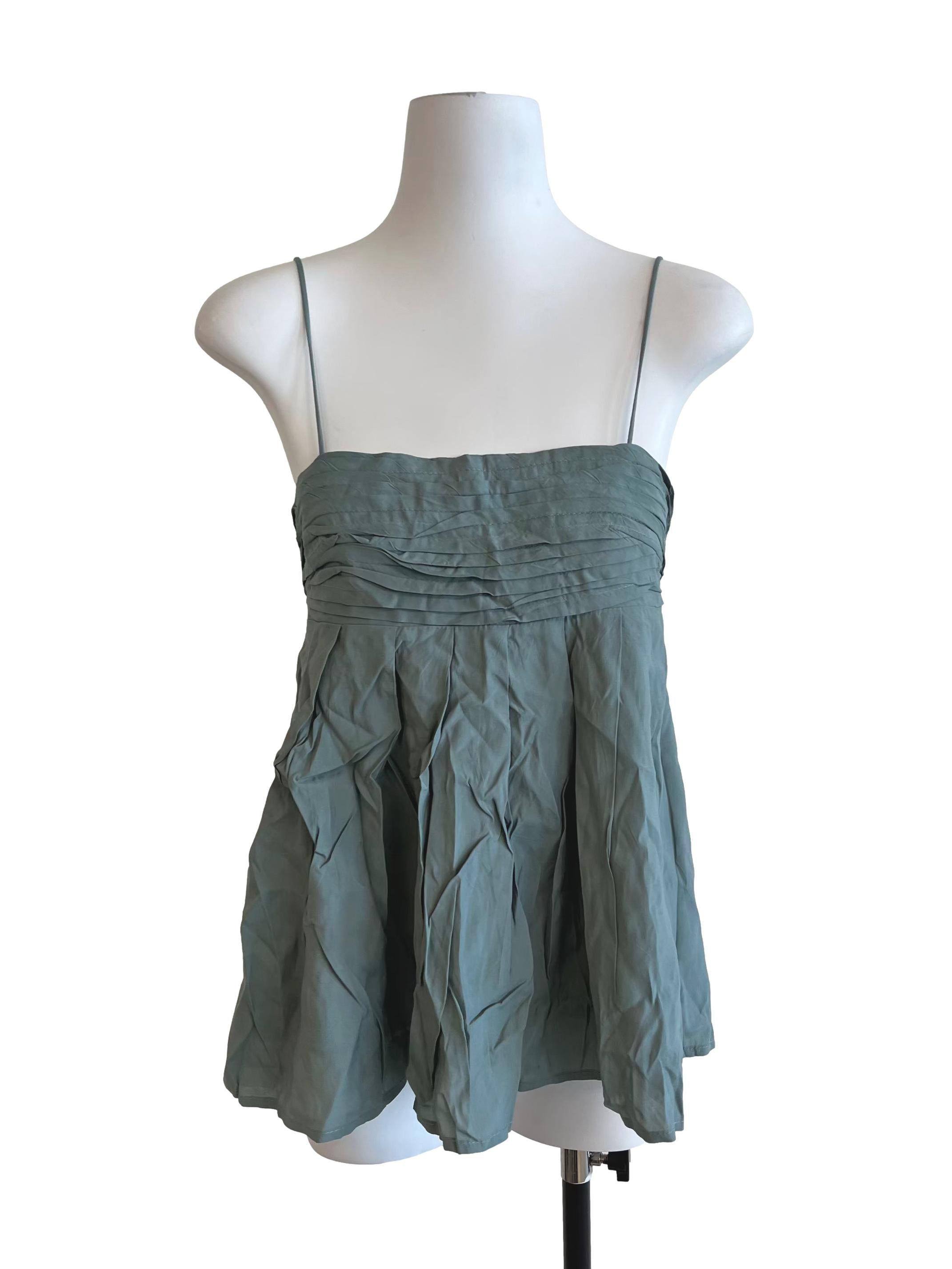 Sage Green Pleated Half Sleeveless Top