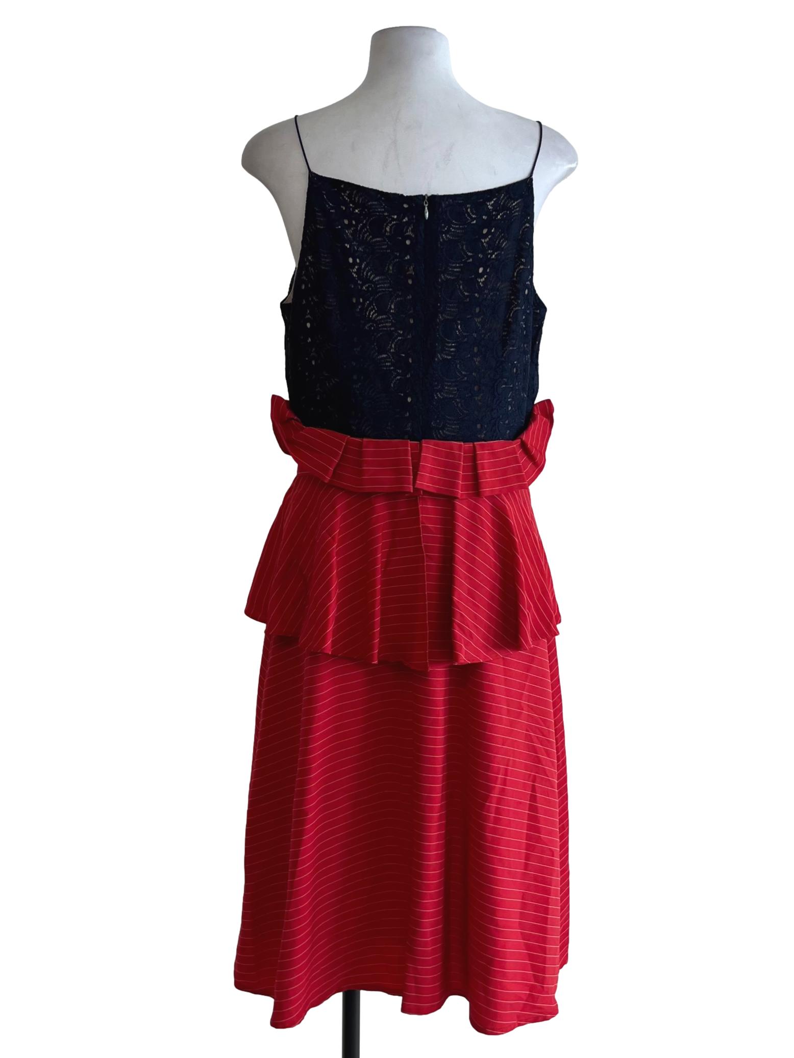 Navy Blue Red Lace A-Line Dress