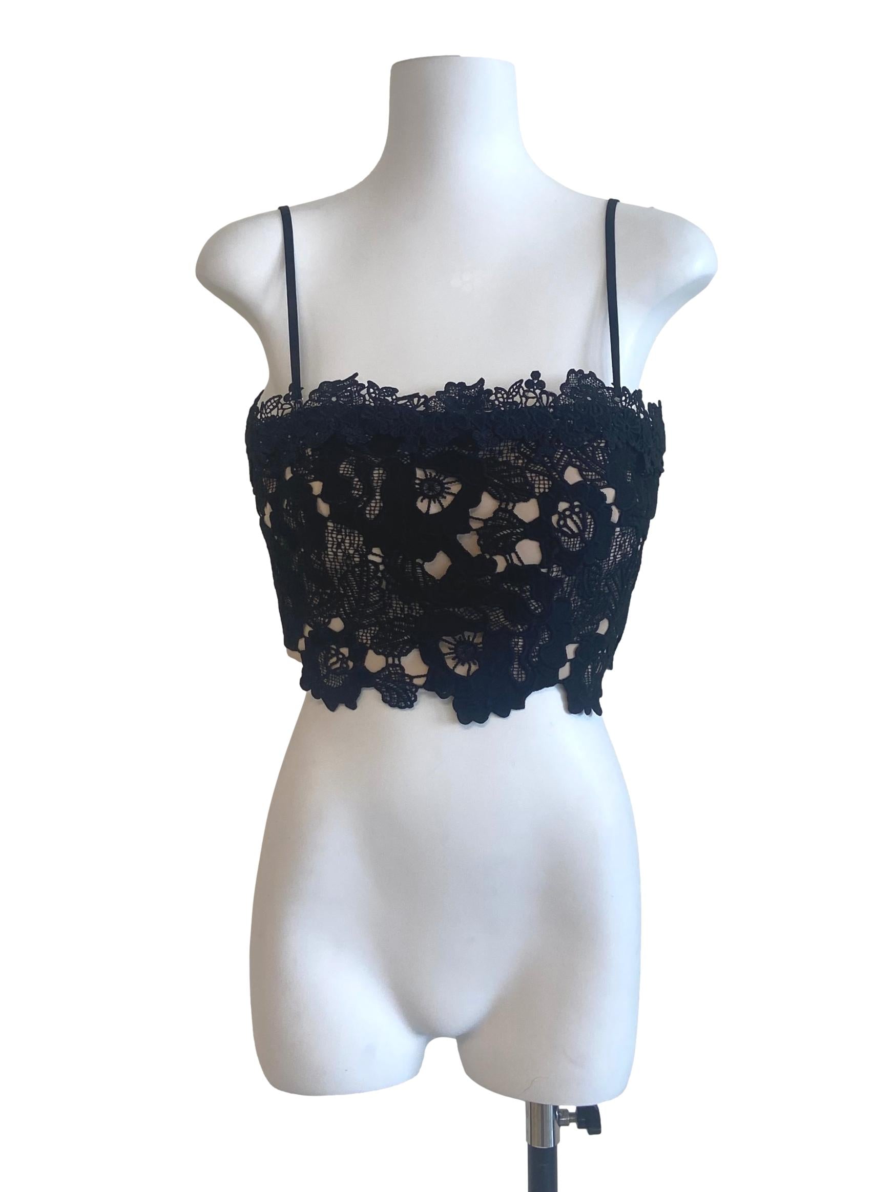 Black Floral Lace Crop Top
