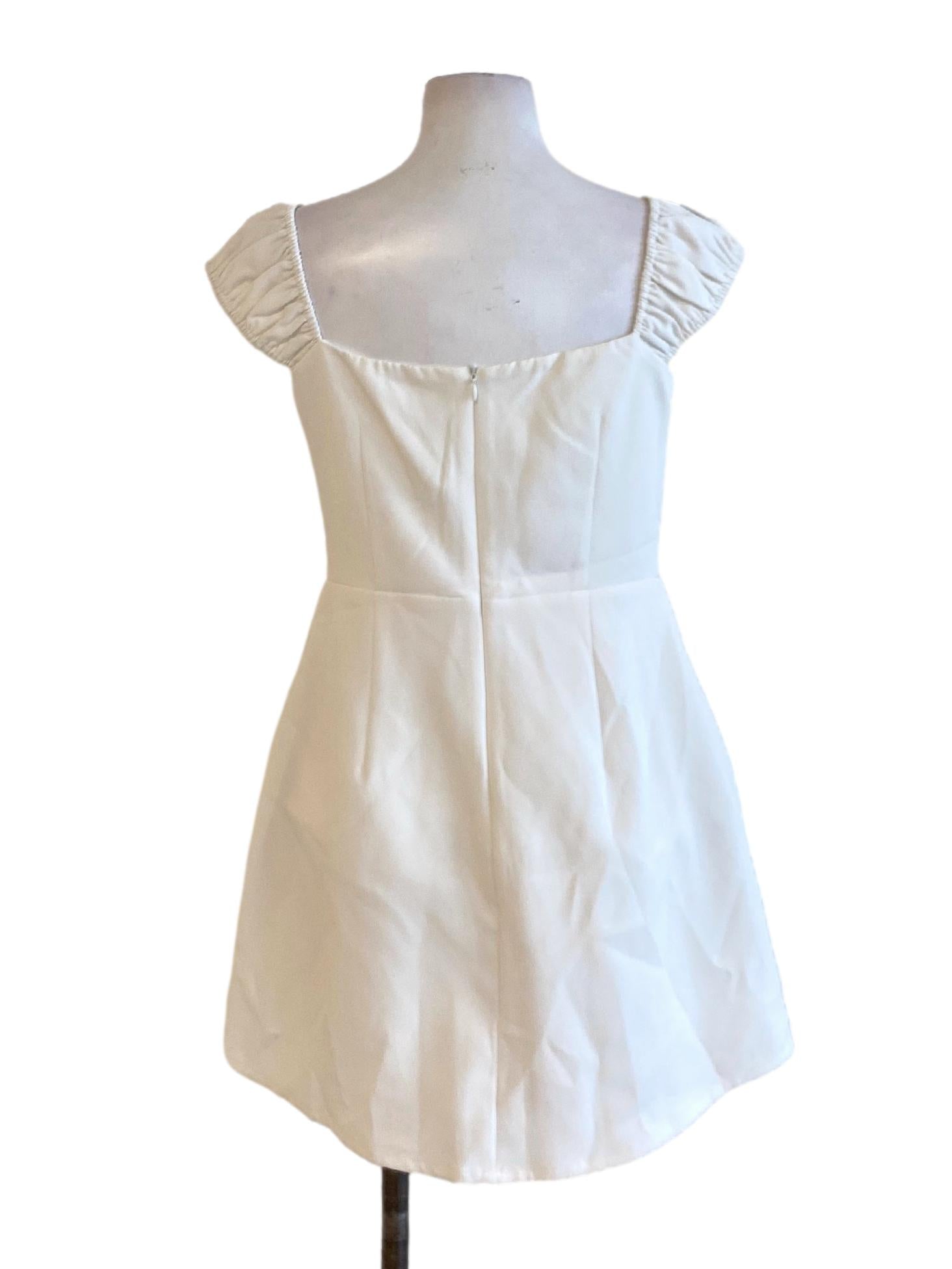 Soft White Petal Sleeve Square Neck Sheath A-Line Dress