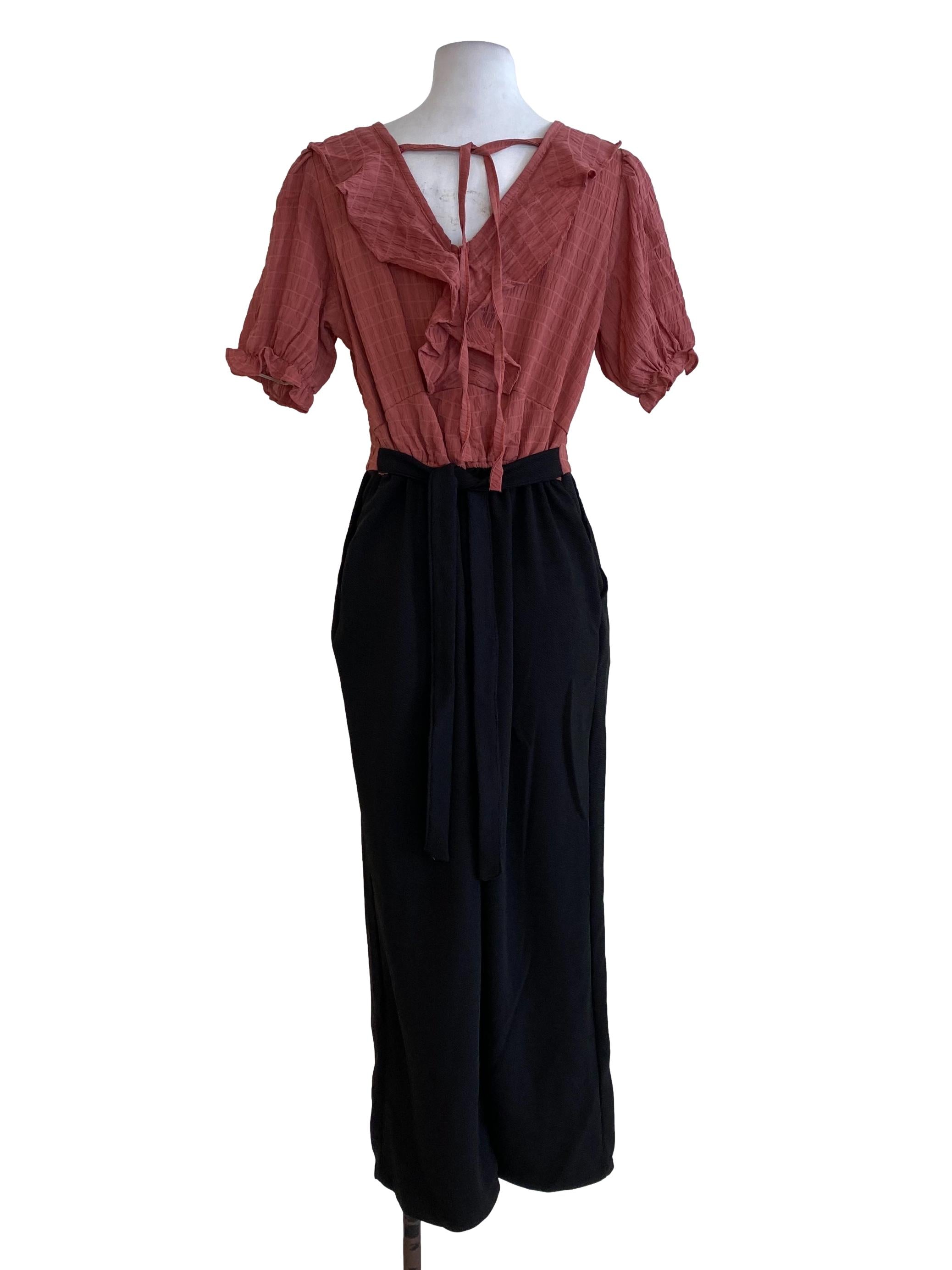 Dark Pink Orange Half Black Jumpsuits