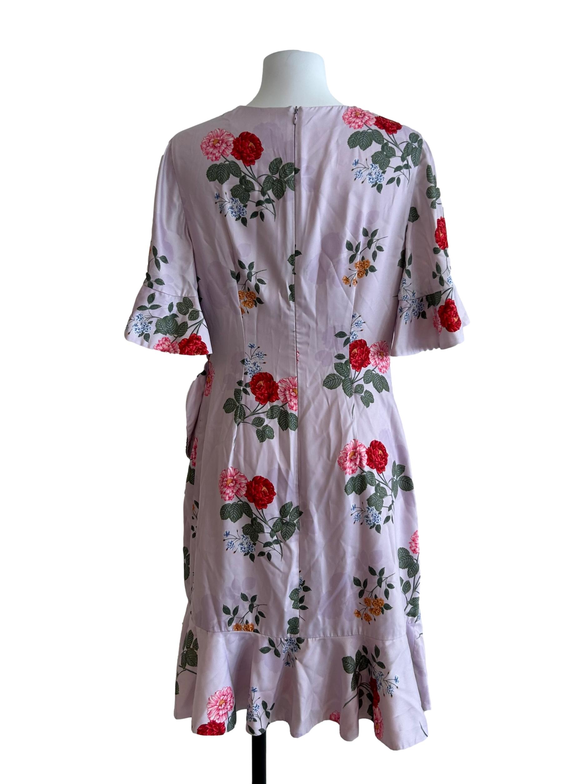 Lilac Purple Floral Short Sleeves Dress
