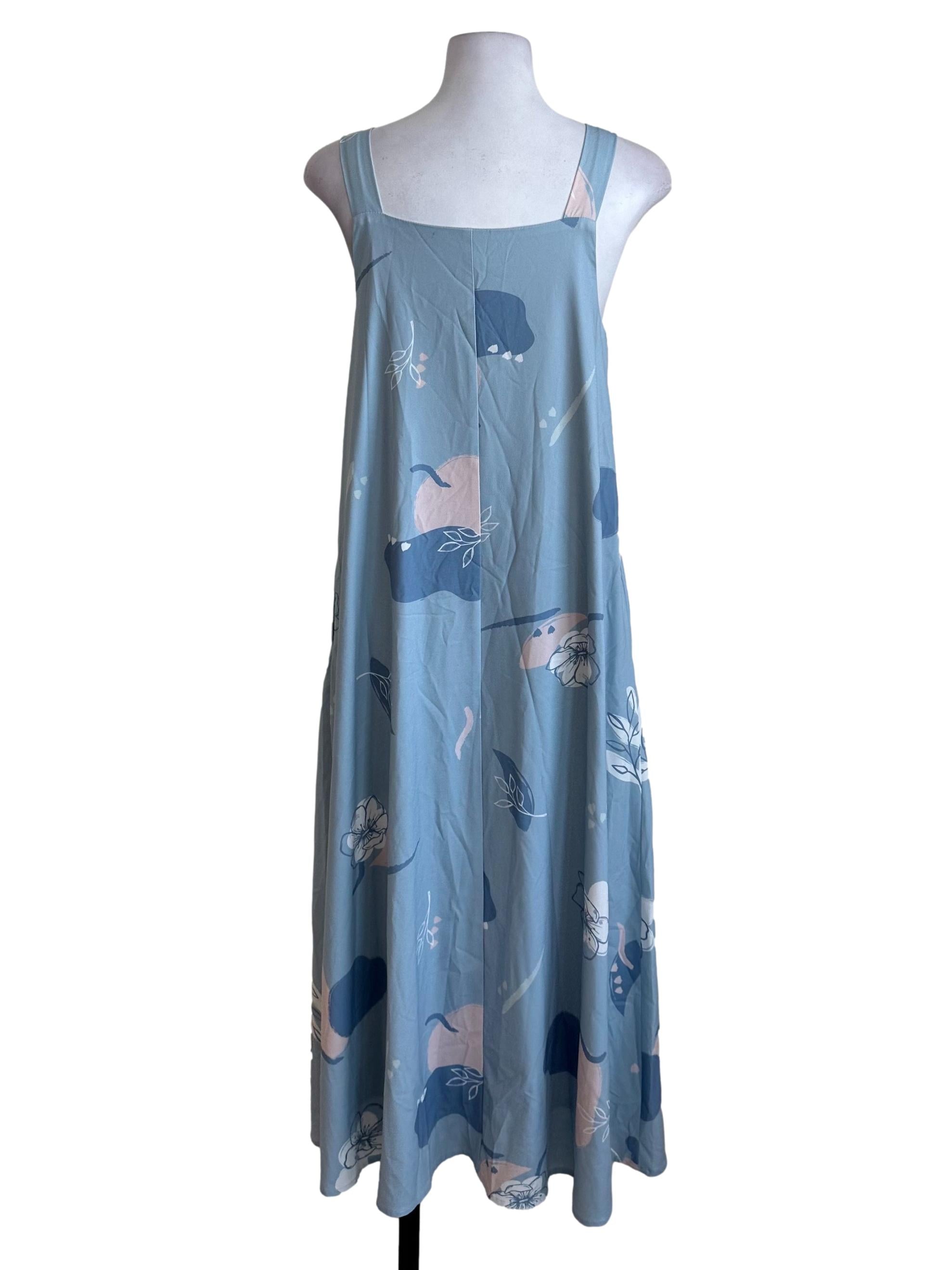 Pastel Blue Square Neck Pattern Dress