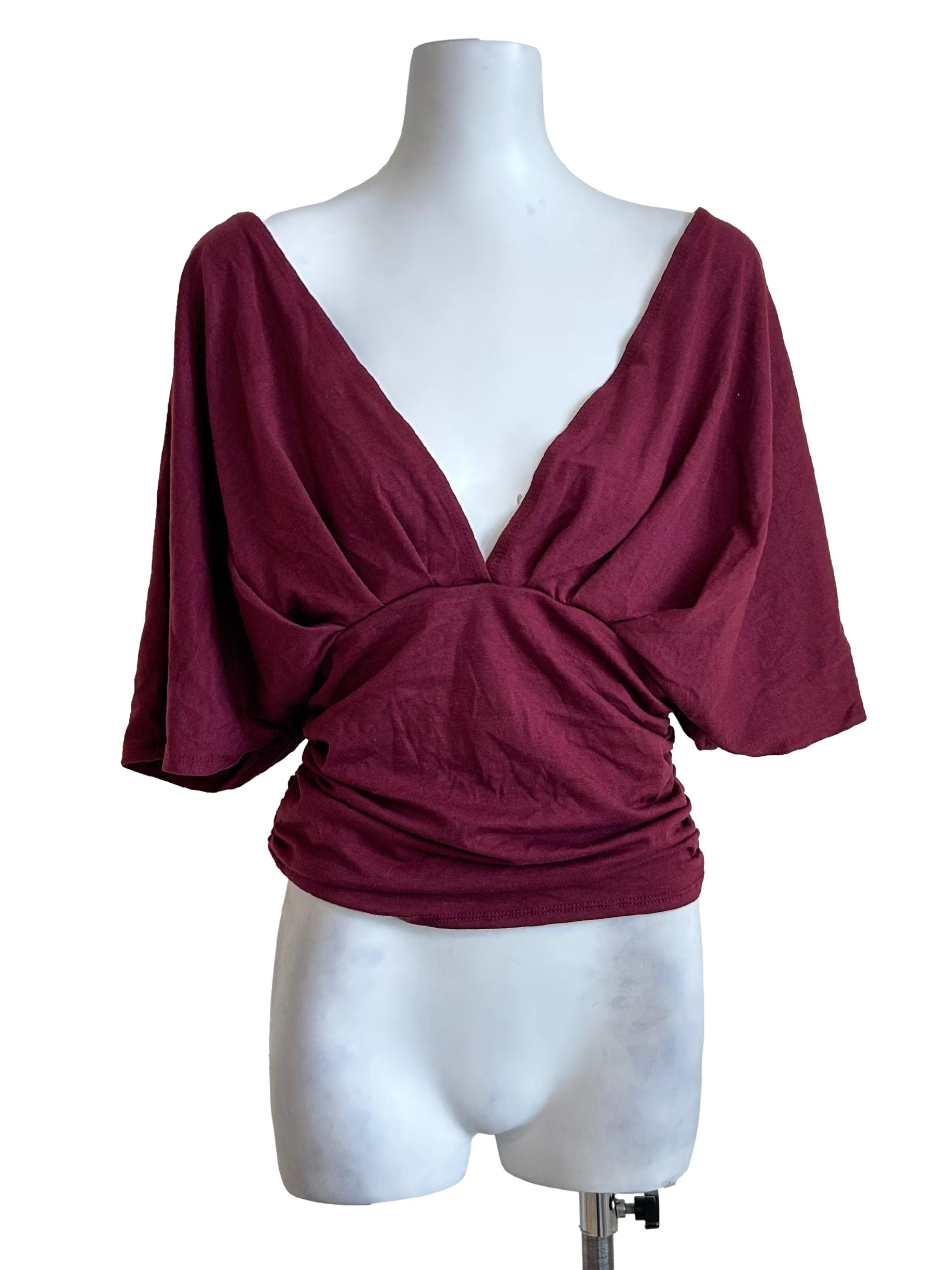 Burgundy Deep V Neck Top
