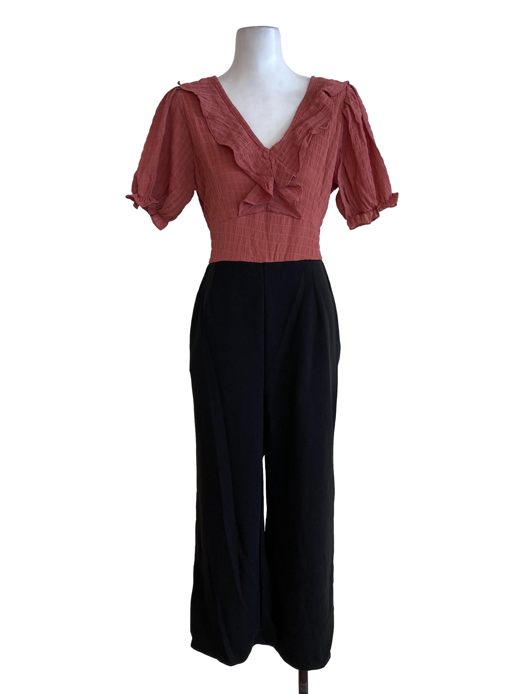Dark Pink Orange Half Black Jumpsuits