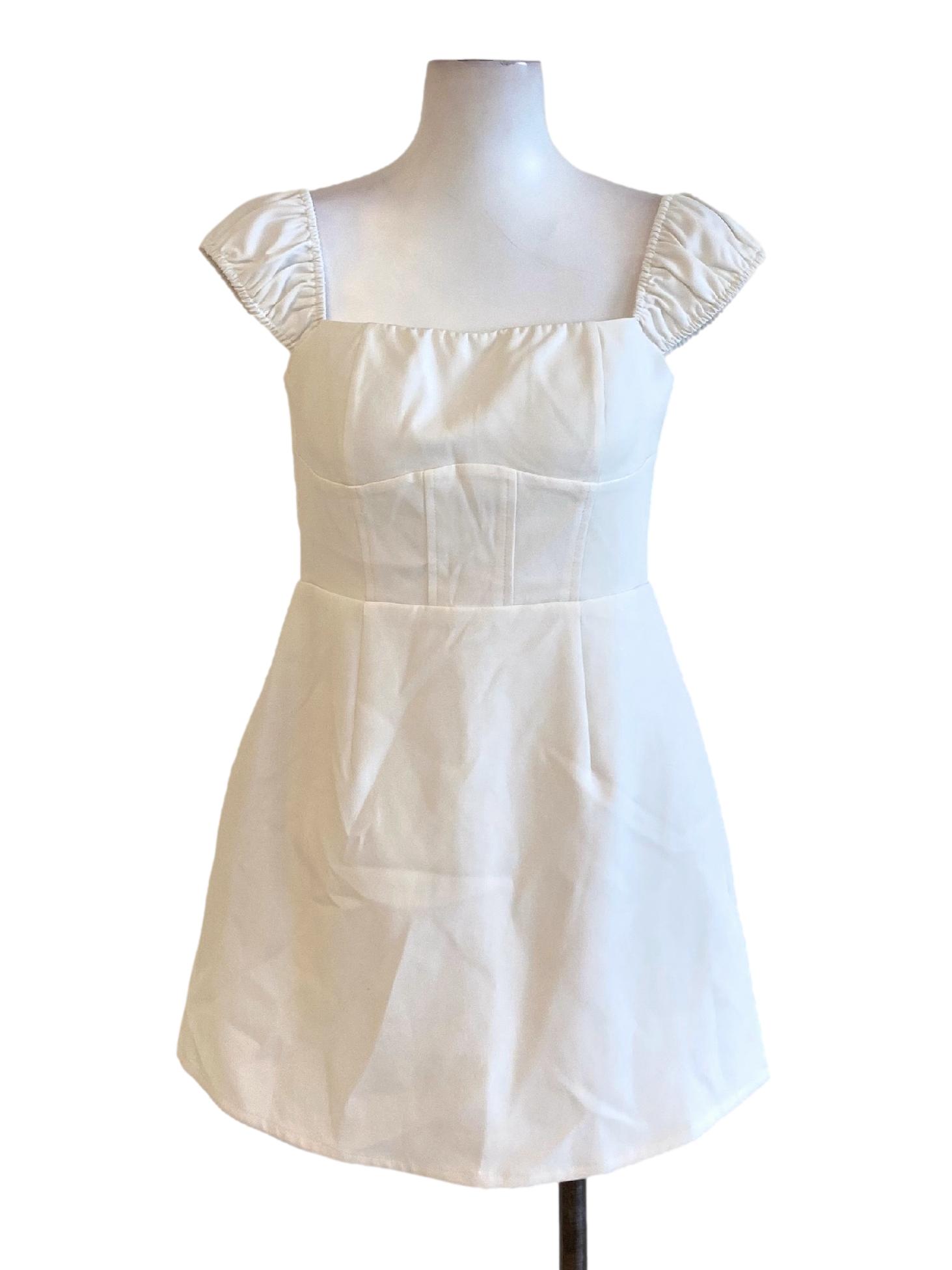 Soft White Petal Sleeve Square Neck Sheath A-Line Dress