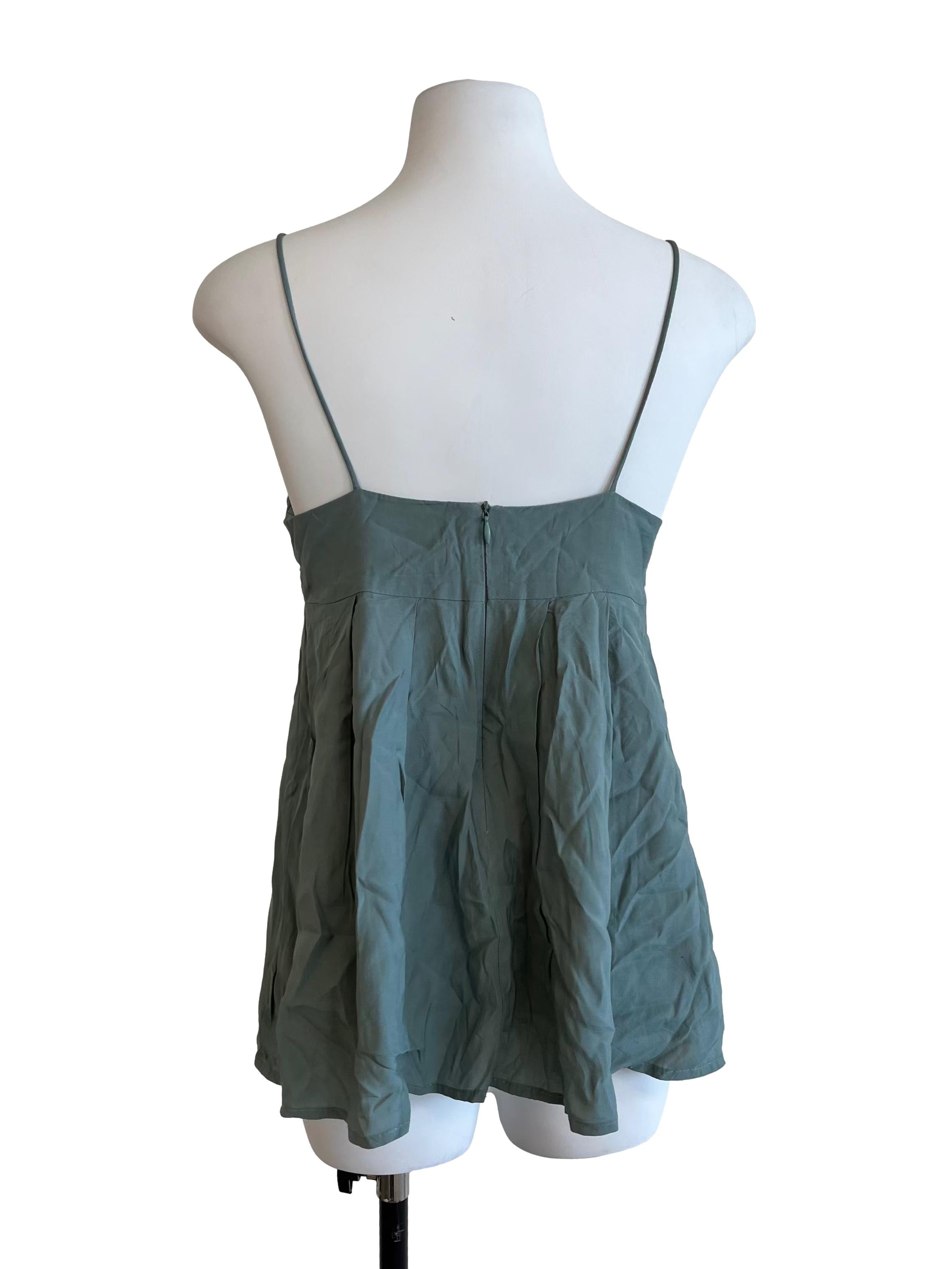 Sage Green Pleated Half Sleeveless Top
