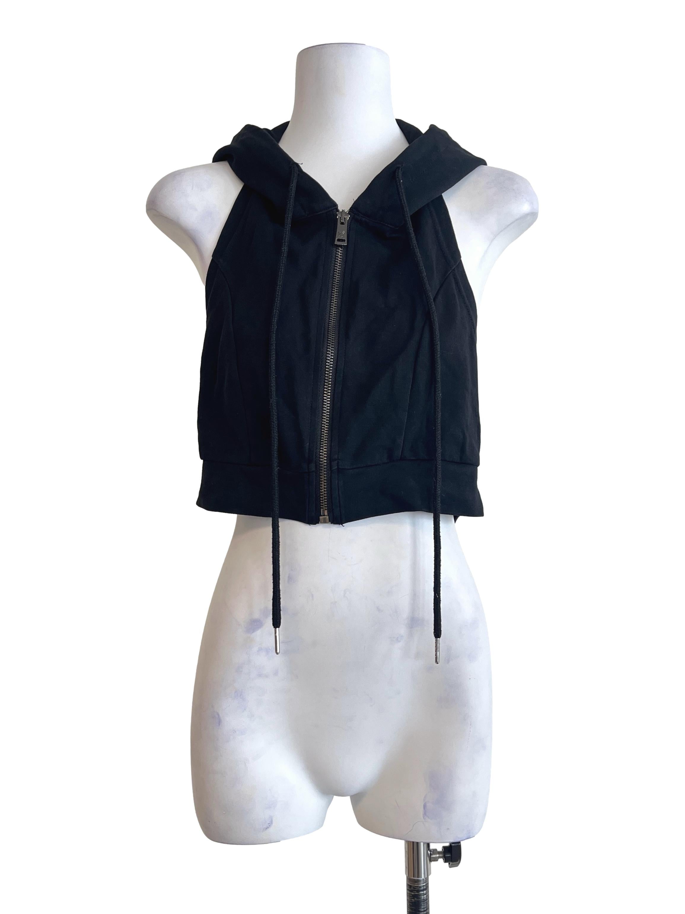 Ink Black Sleeveless Cropped Hoodie