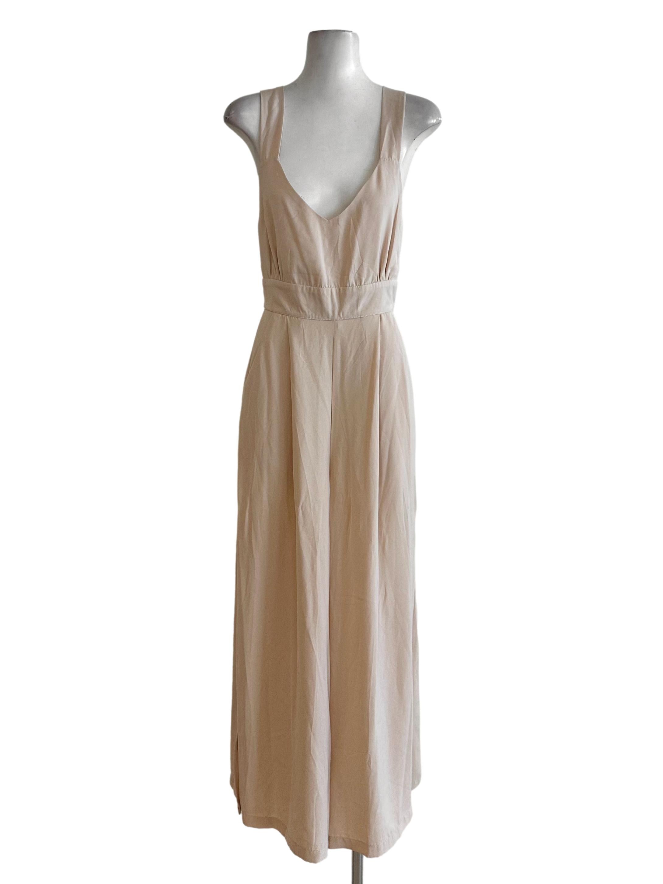 Butter Beige V Neck Overlap Backless Jumpsuit YHF