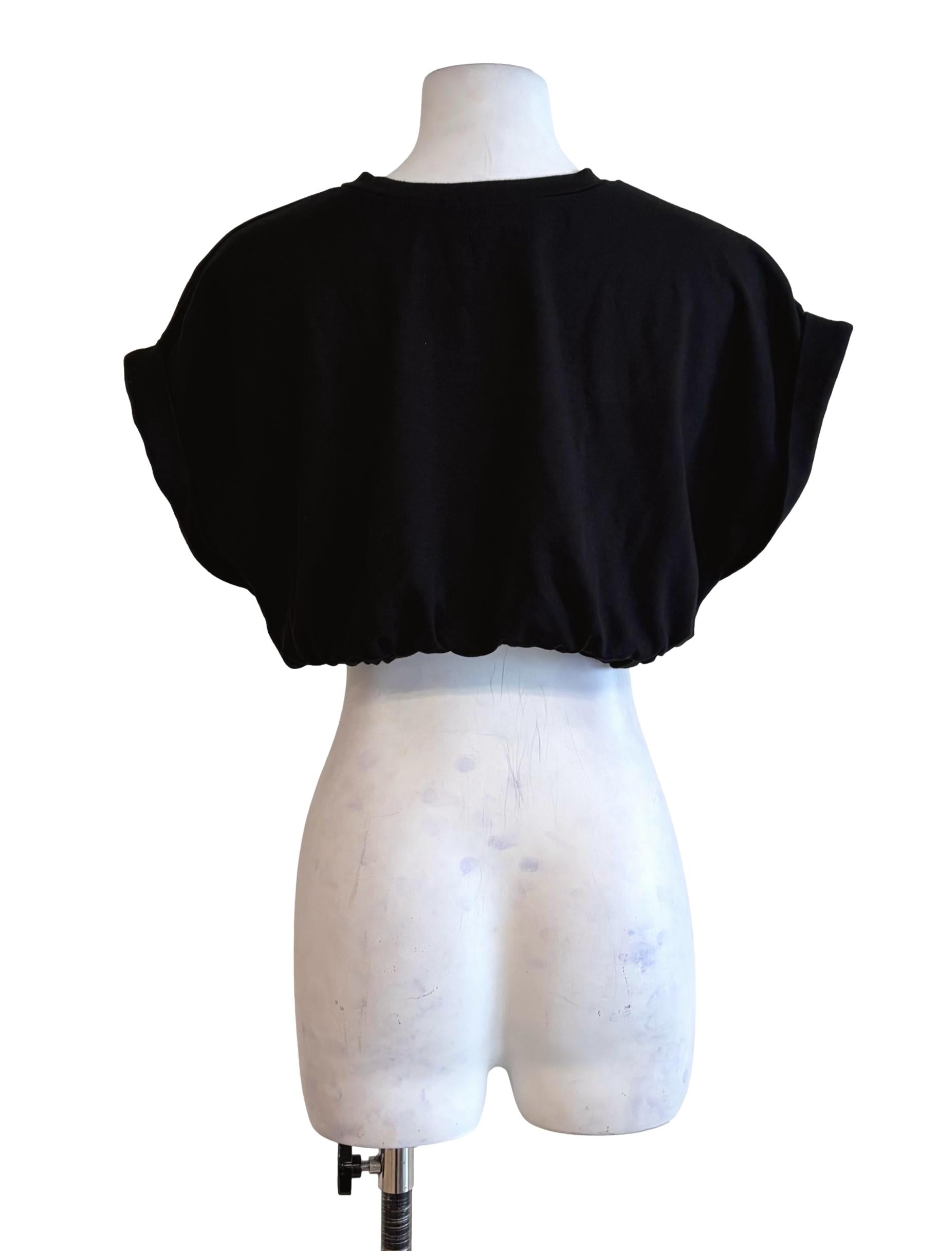 Pitch Black Round-Neck Shirt Crop Top LB