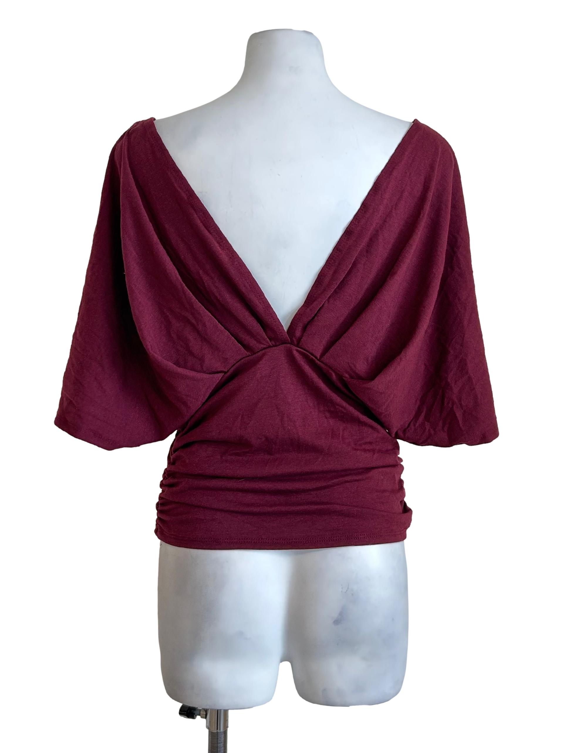 Burgundy Deep V Neck Top