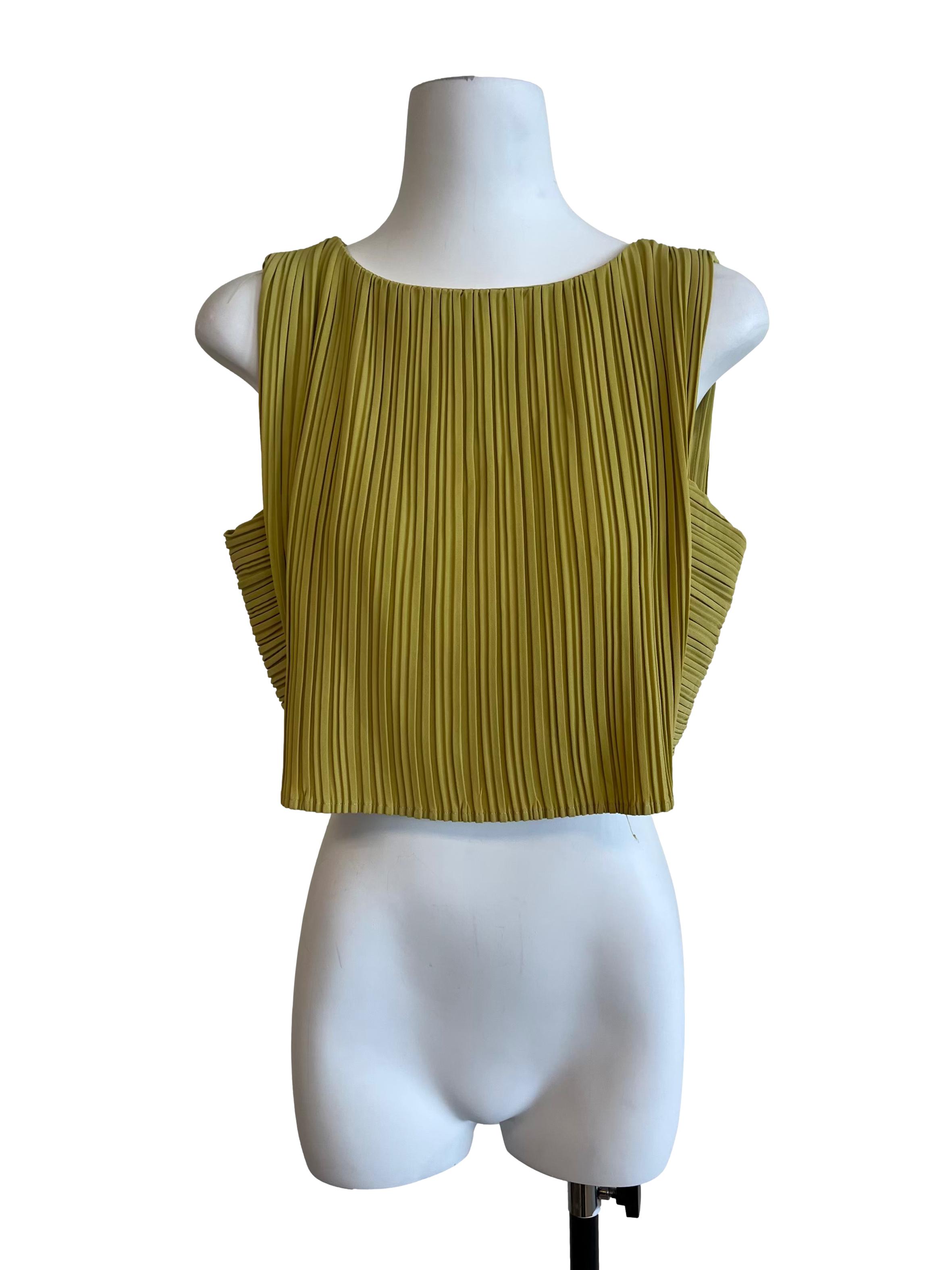 Lime Green Pleated Round Neck Top