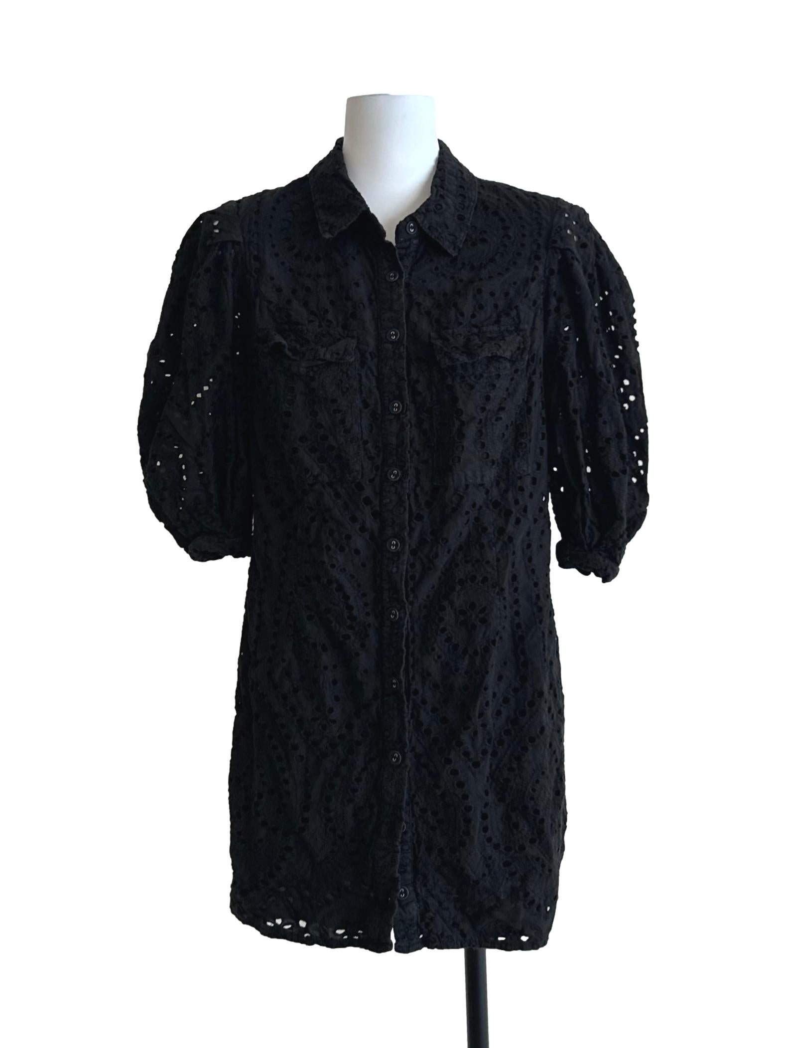 Soft Black Lace Shirt Dress