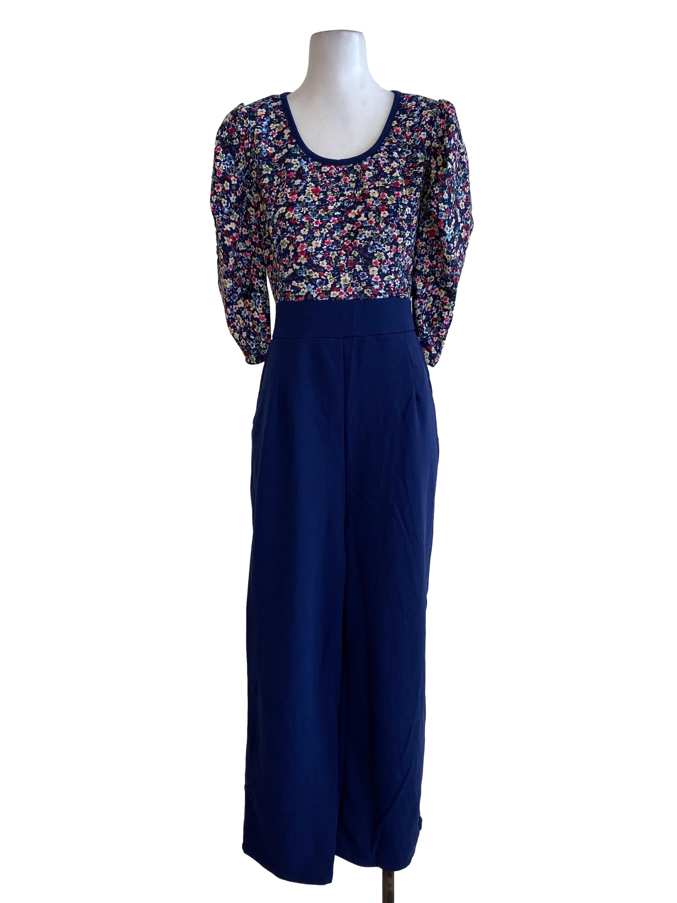 Blue Half Floral Jumpsuits
