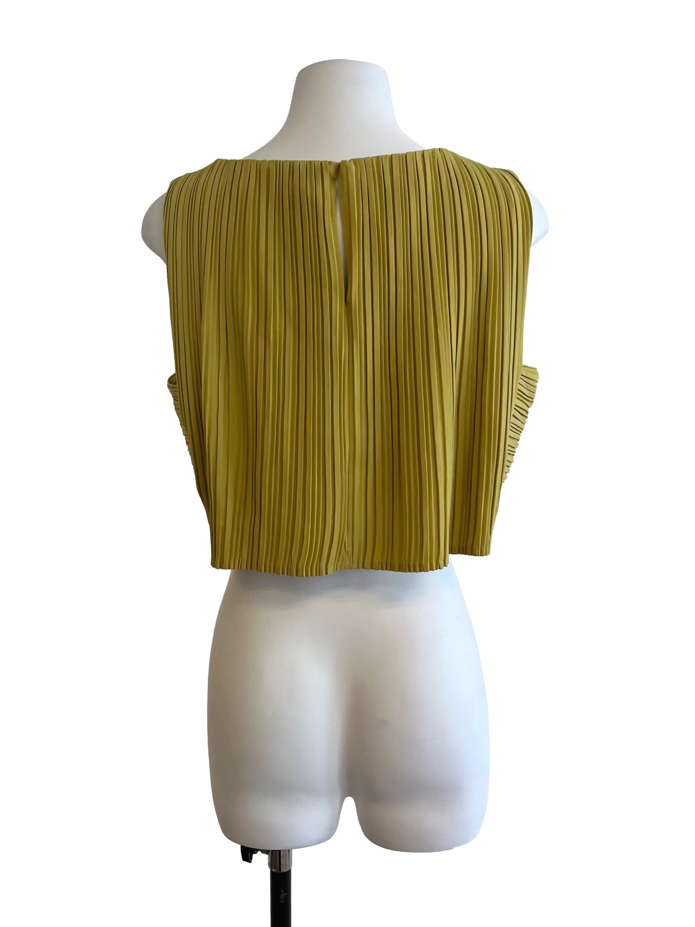 Lime Green Pleated Round Neck Top
