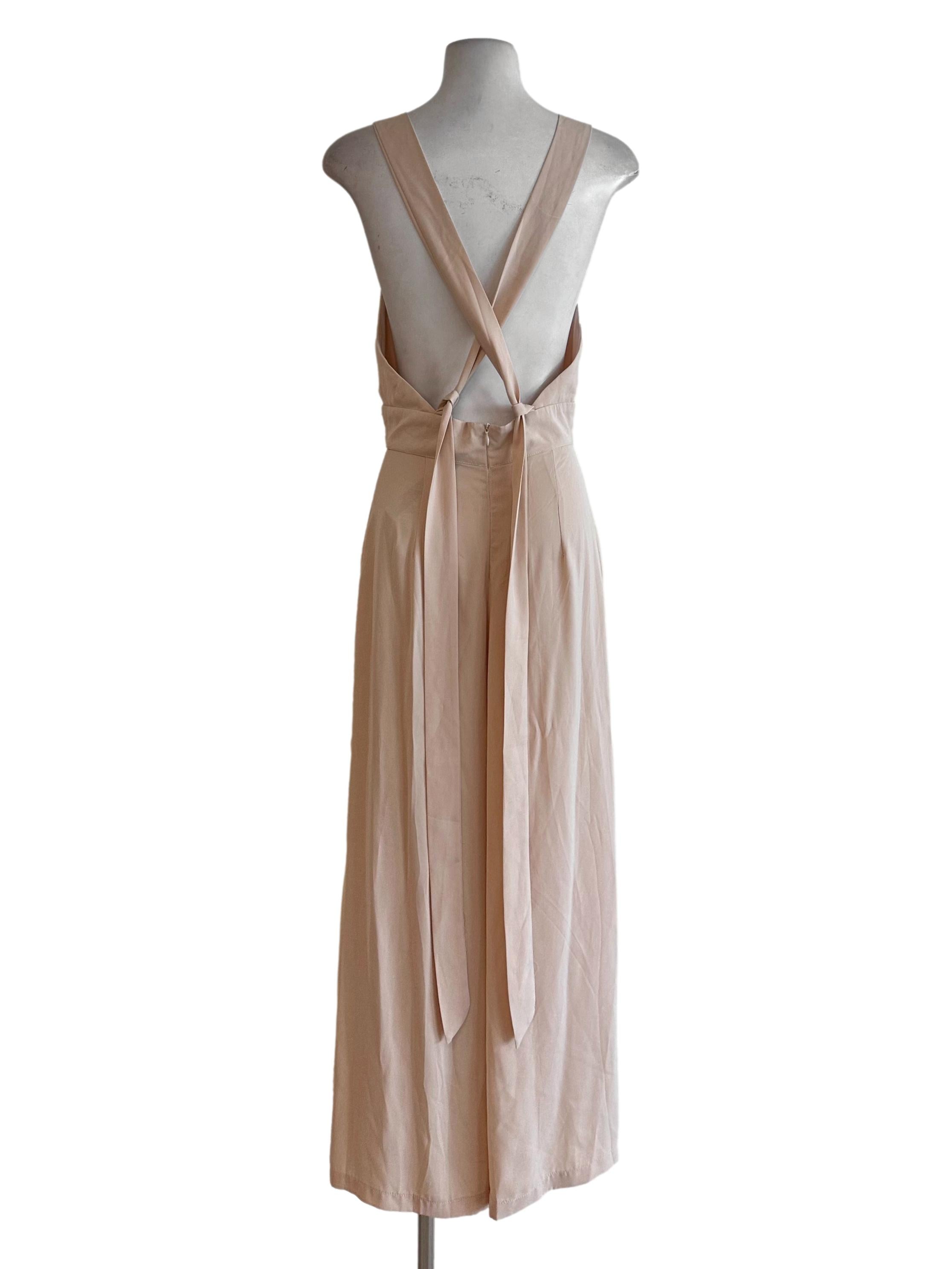 Butter Beige V Neck Overlap Backless Jumpsuit YHF