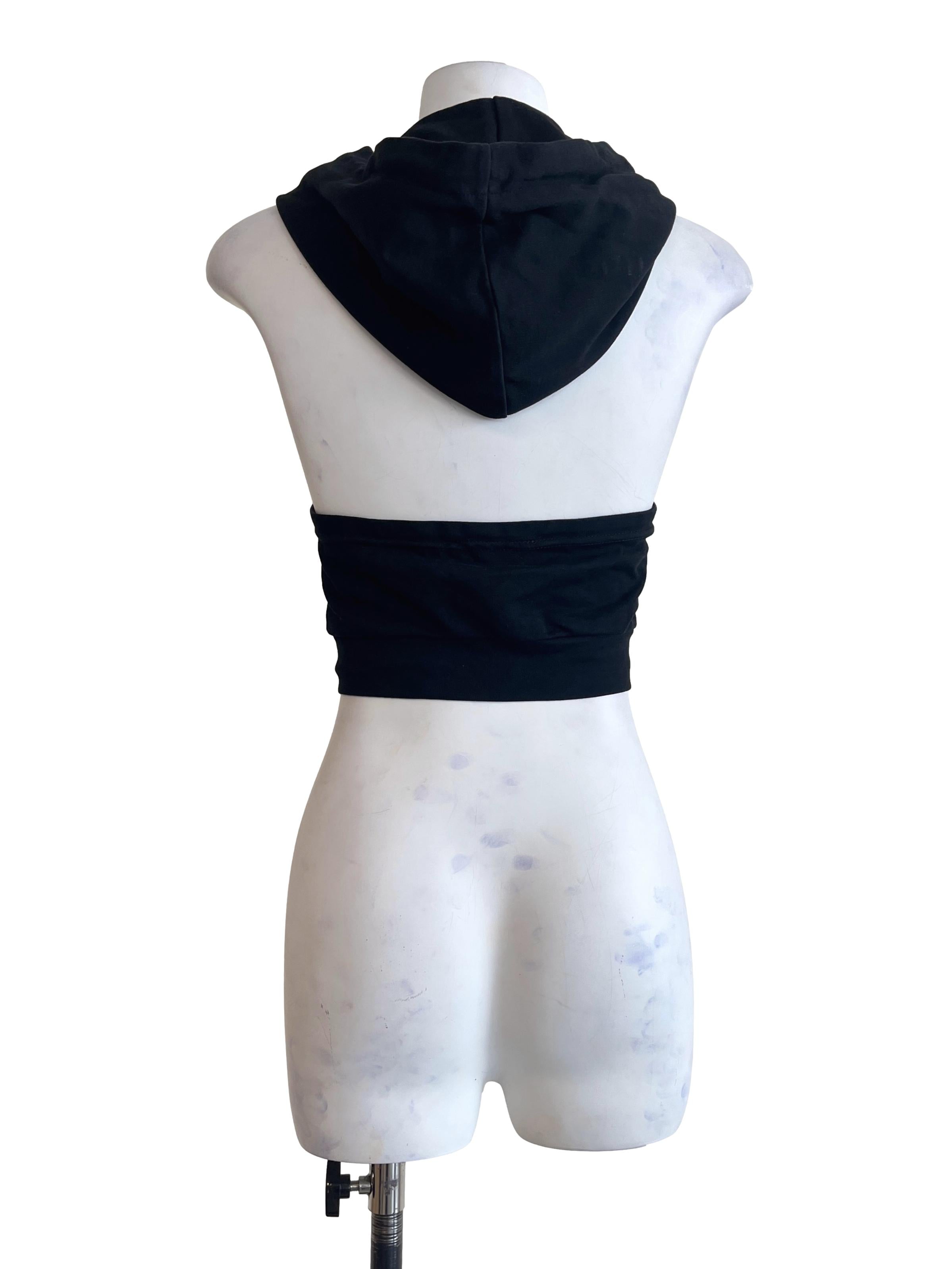 Ink Black Sleeveless Cropped Hoodie