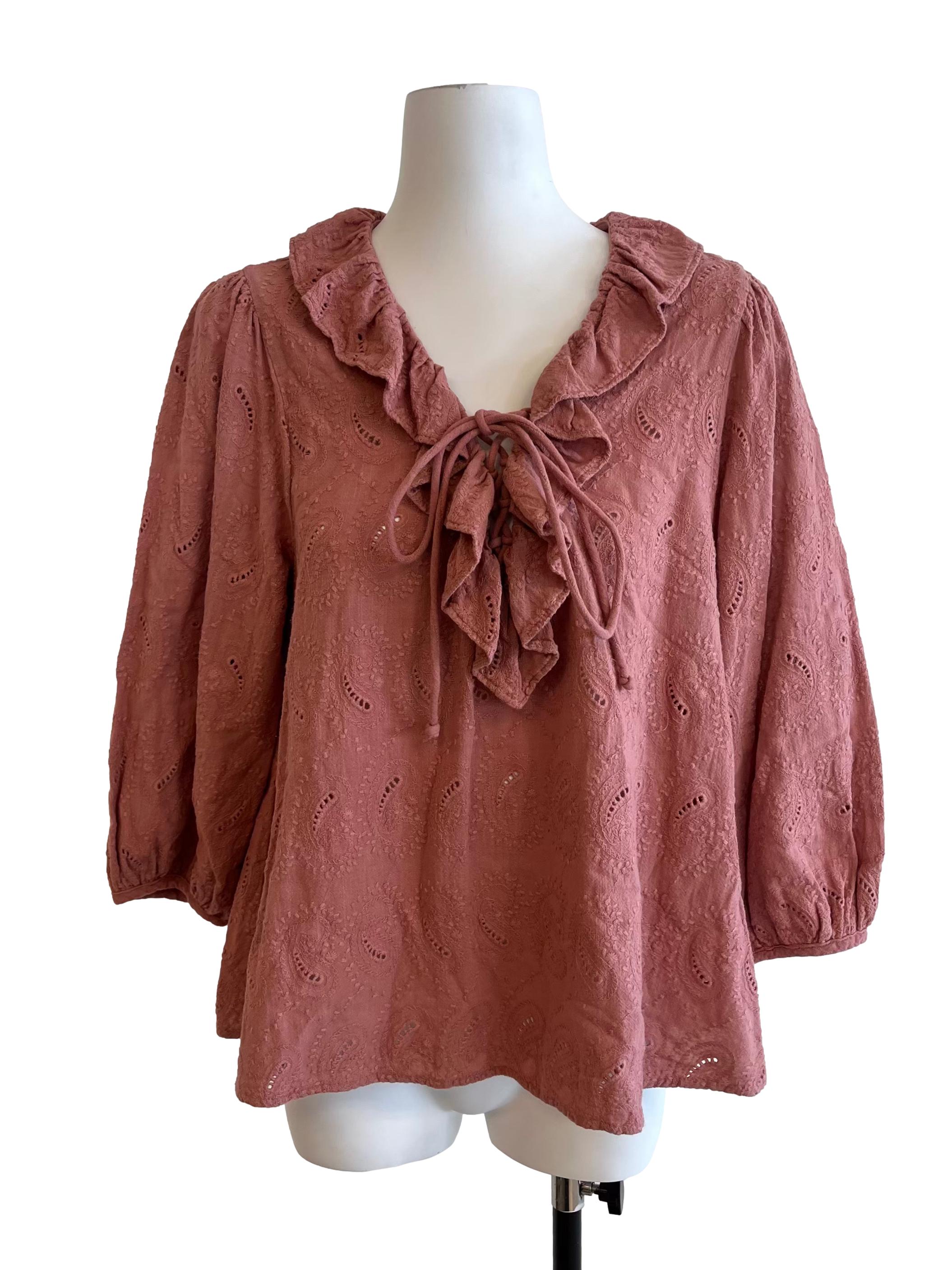 Pink Ruffled Eyelet Blouse