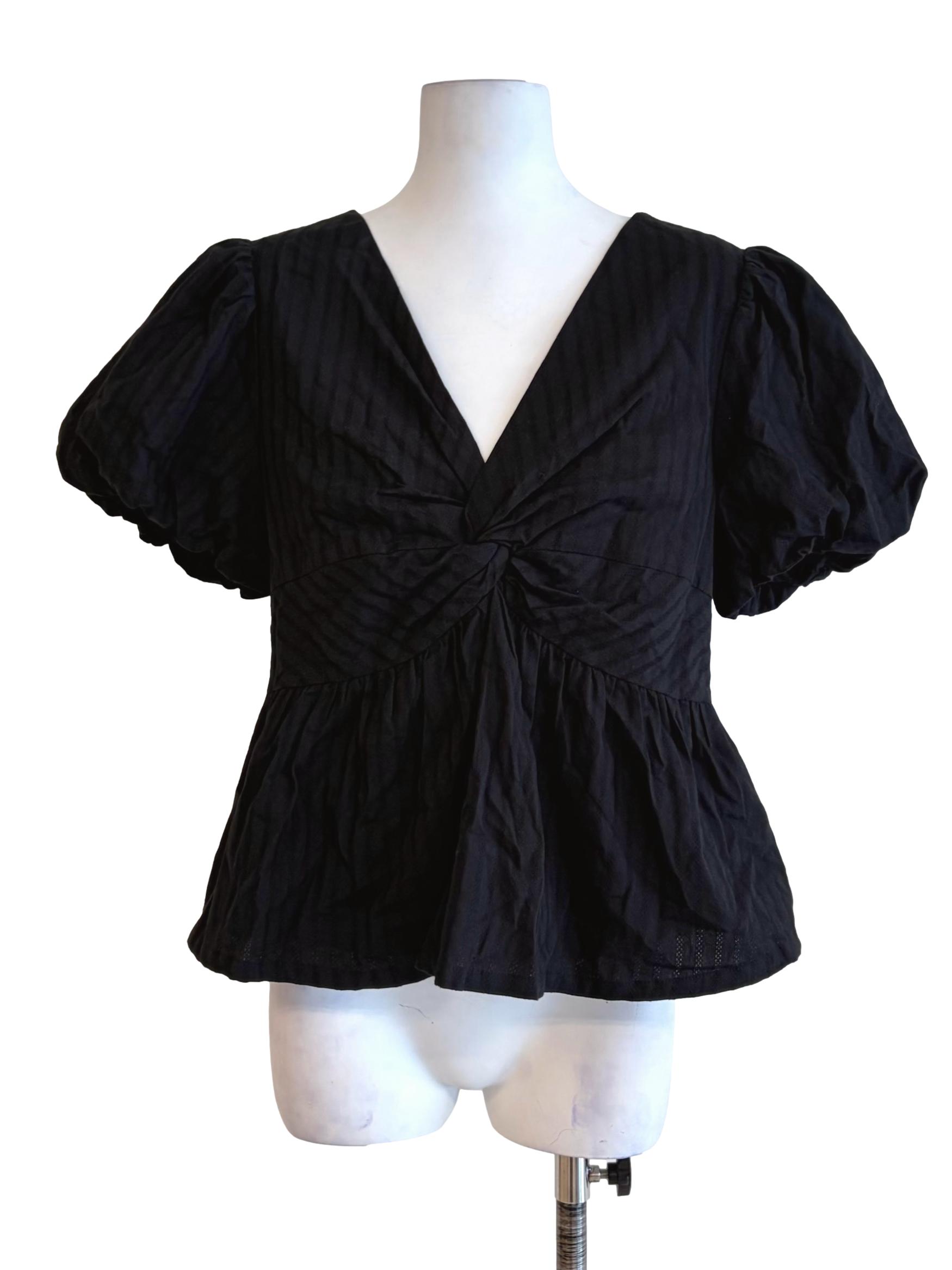 Jade Black Textured Front Twist Top