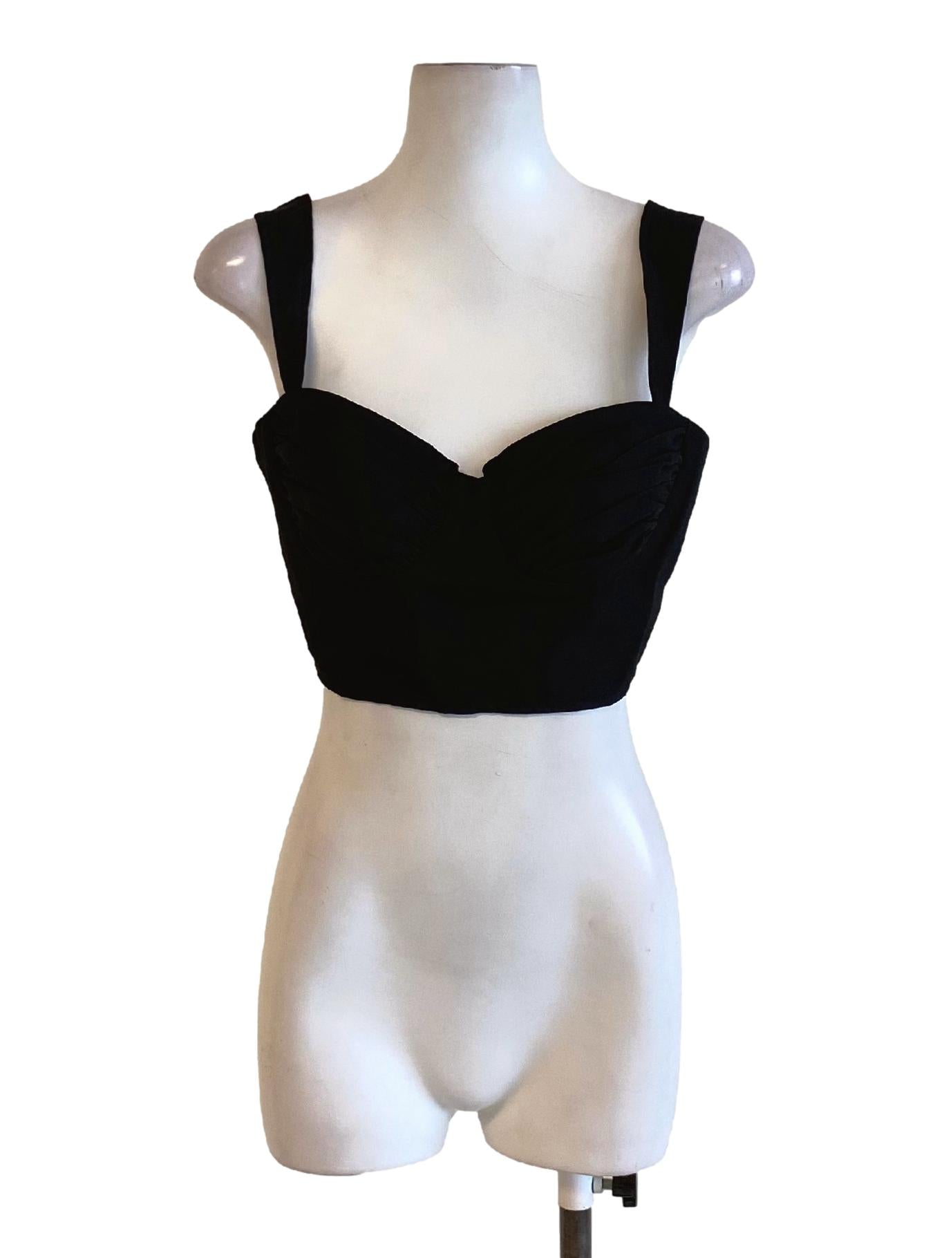 Rich Black Sweetheart Queen Anne Sheath Cropped Top