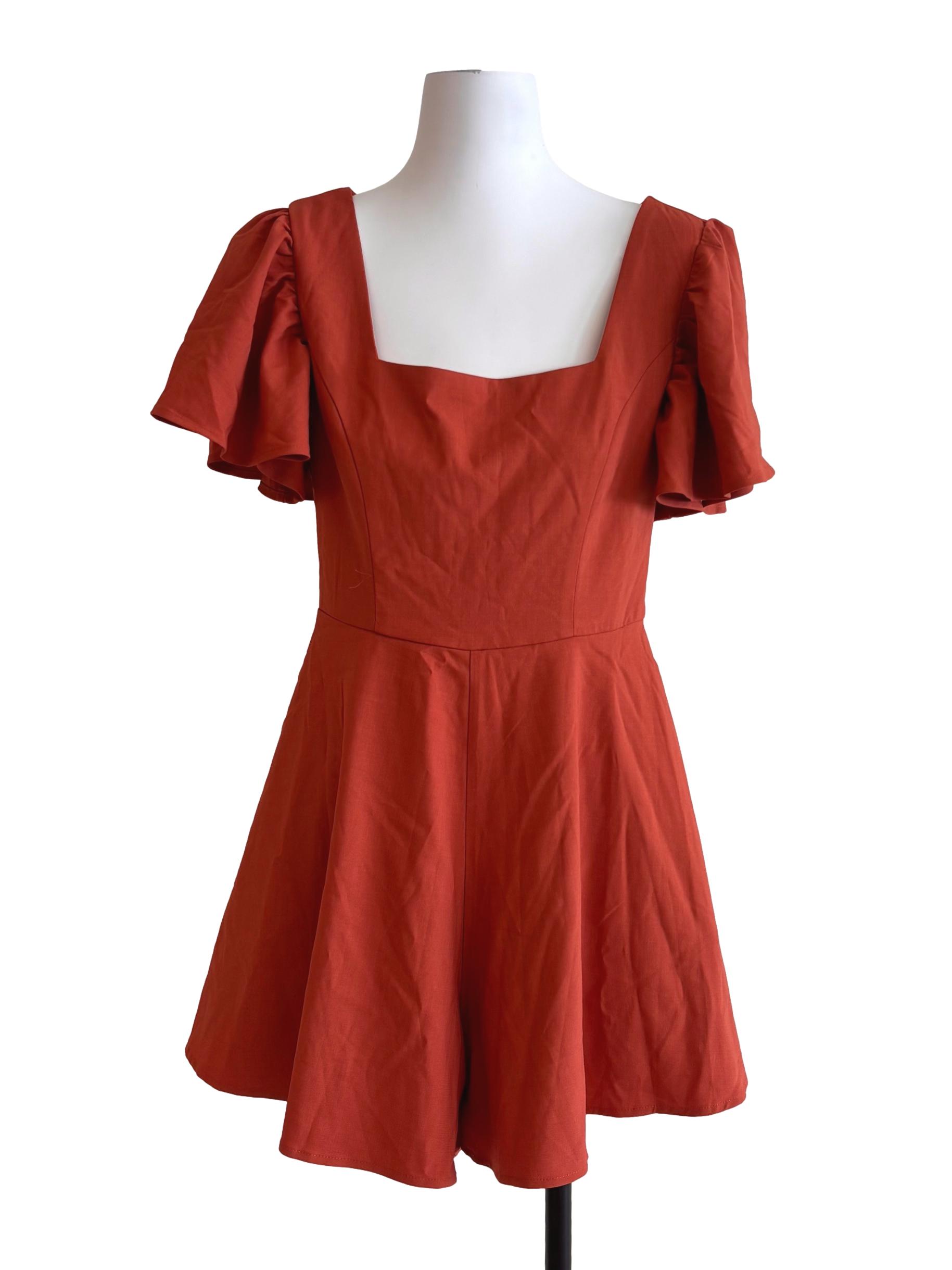 Burn Orange Square Neck Romper TTR