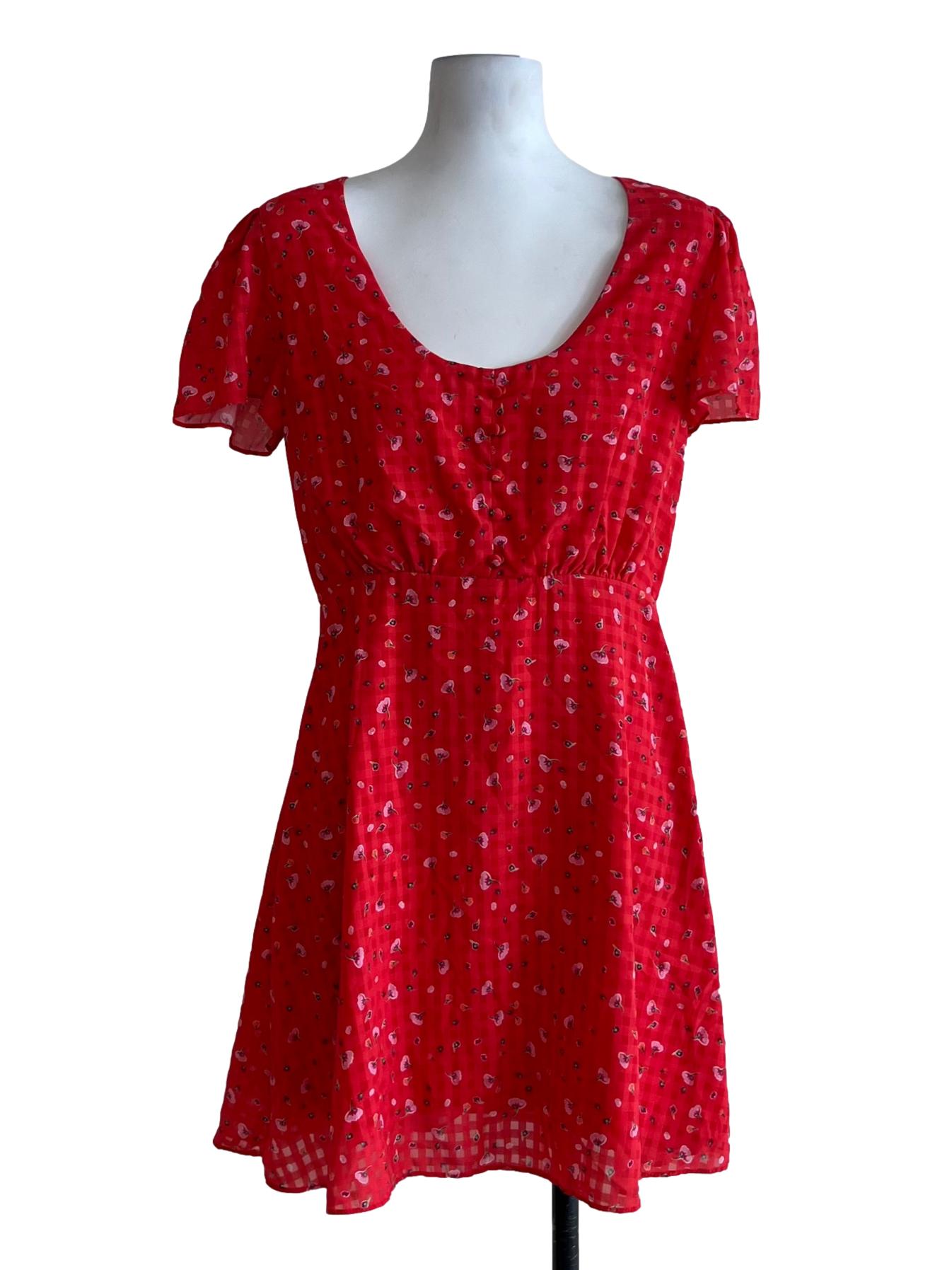 Candy Red Floral Empire Dress
