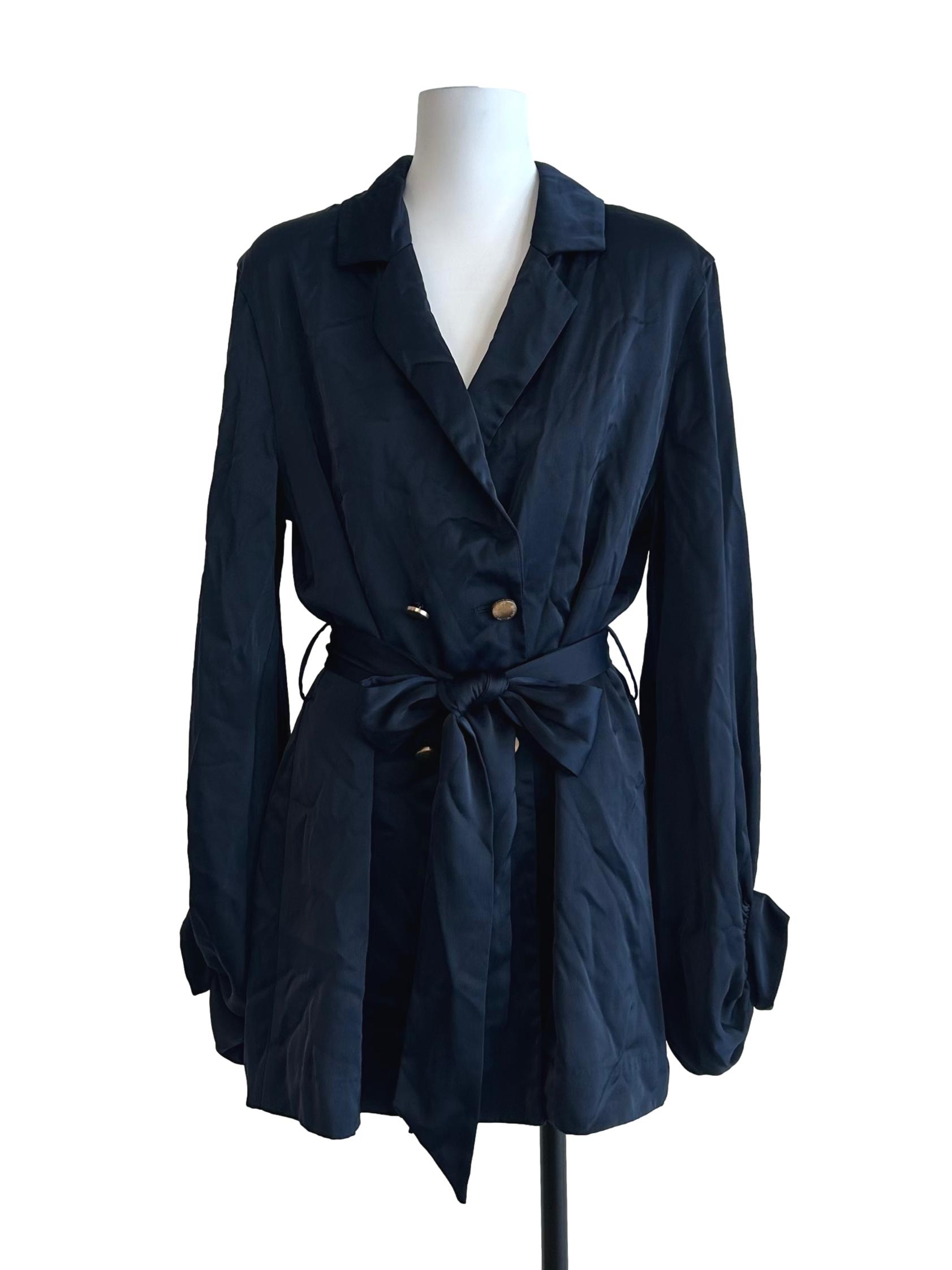 Navy Blue Satin Longline Blazer