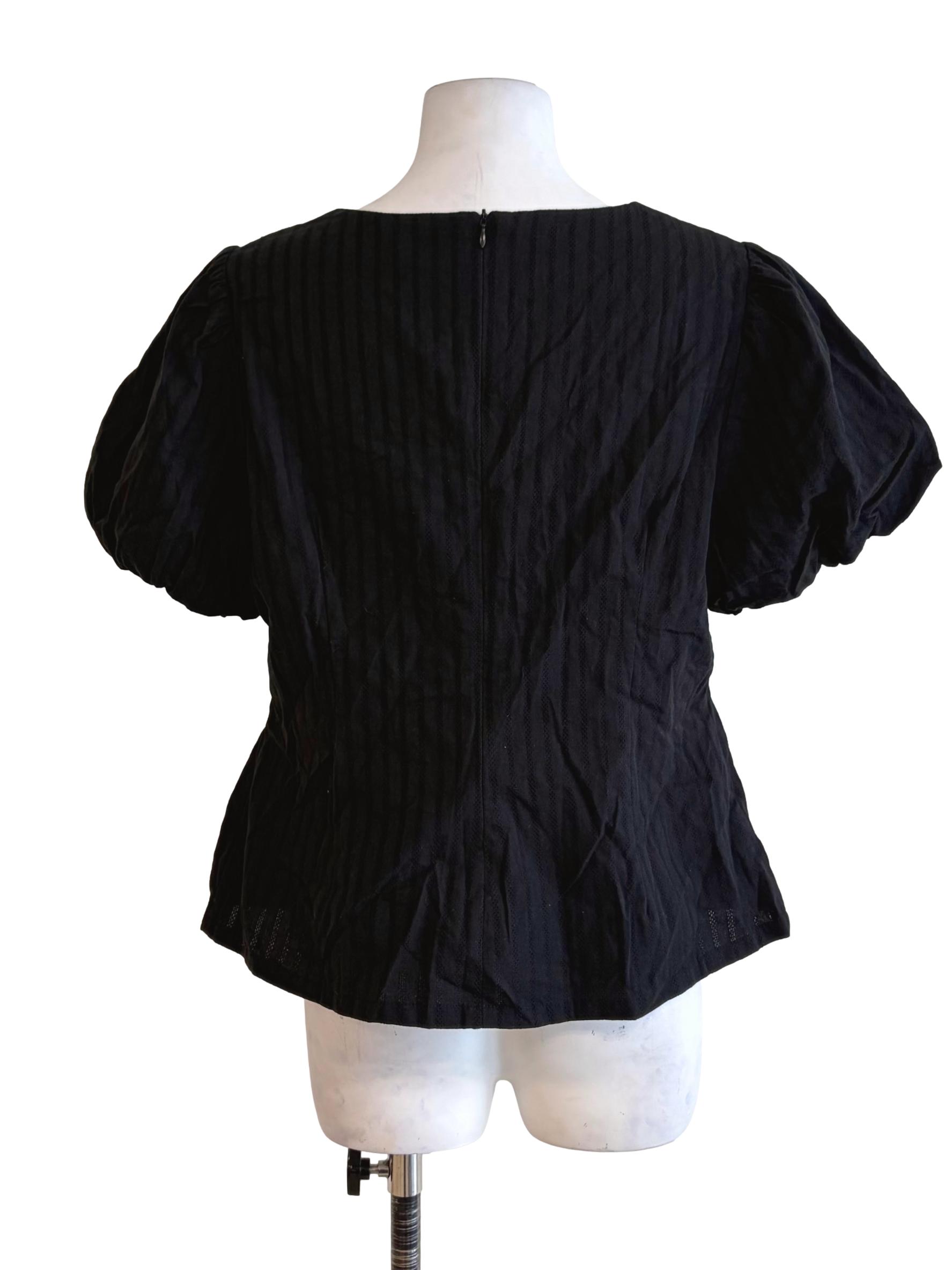 Jade Black Textured Front Twist Top