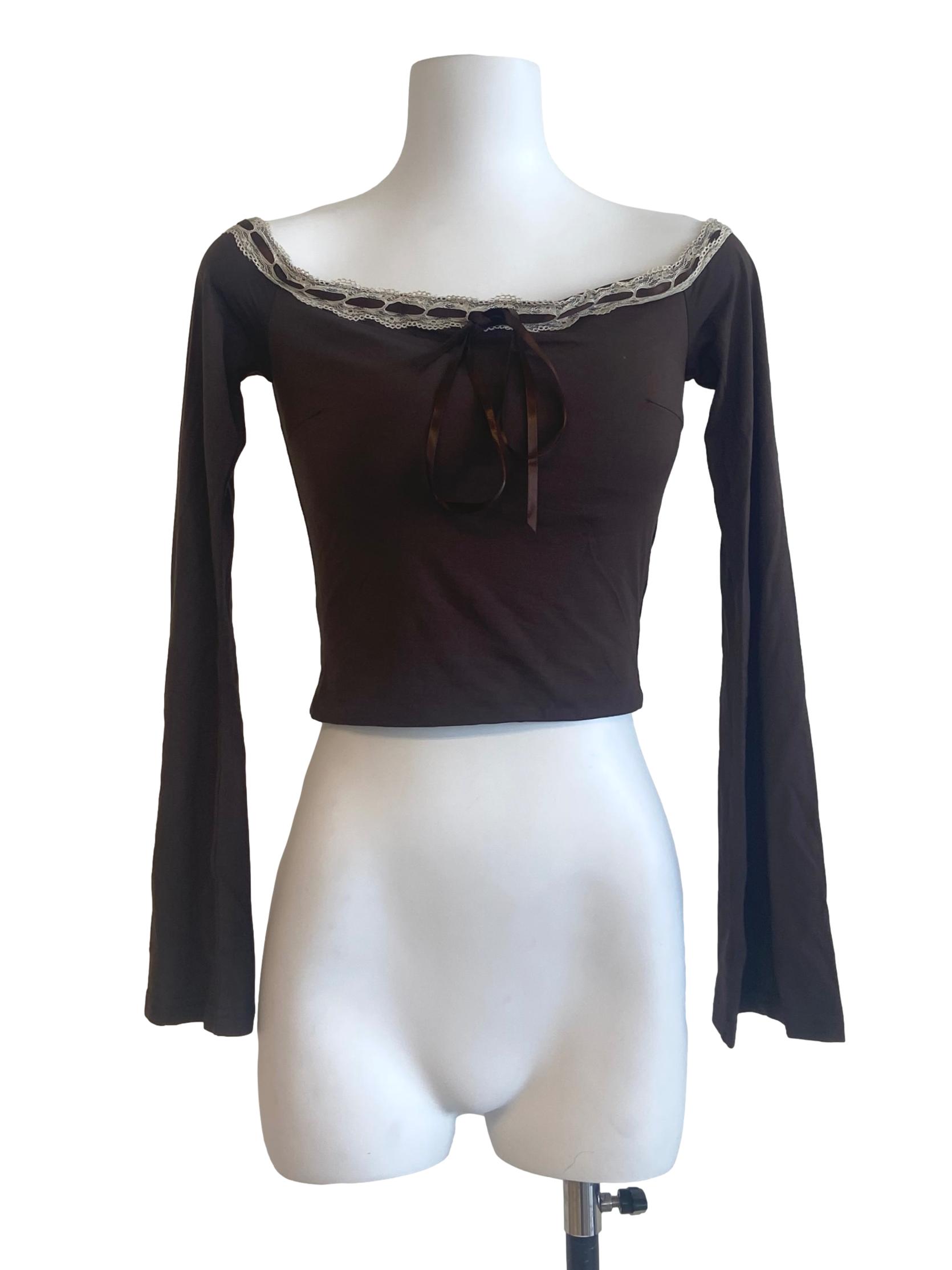 Caramel Brown Lace Neck Top