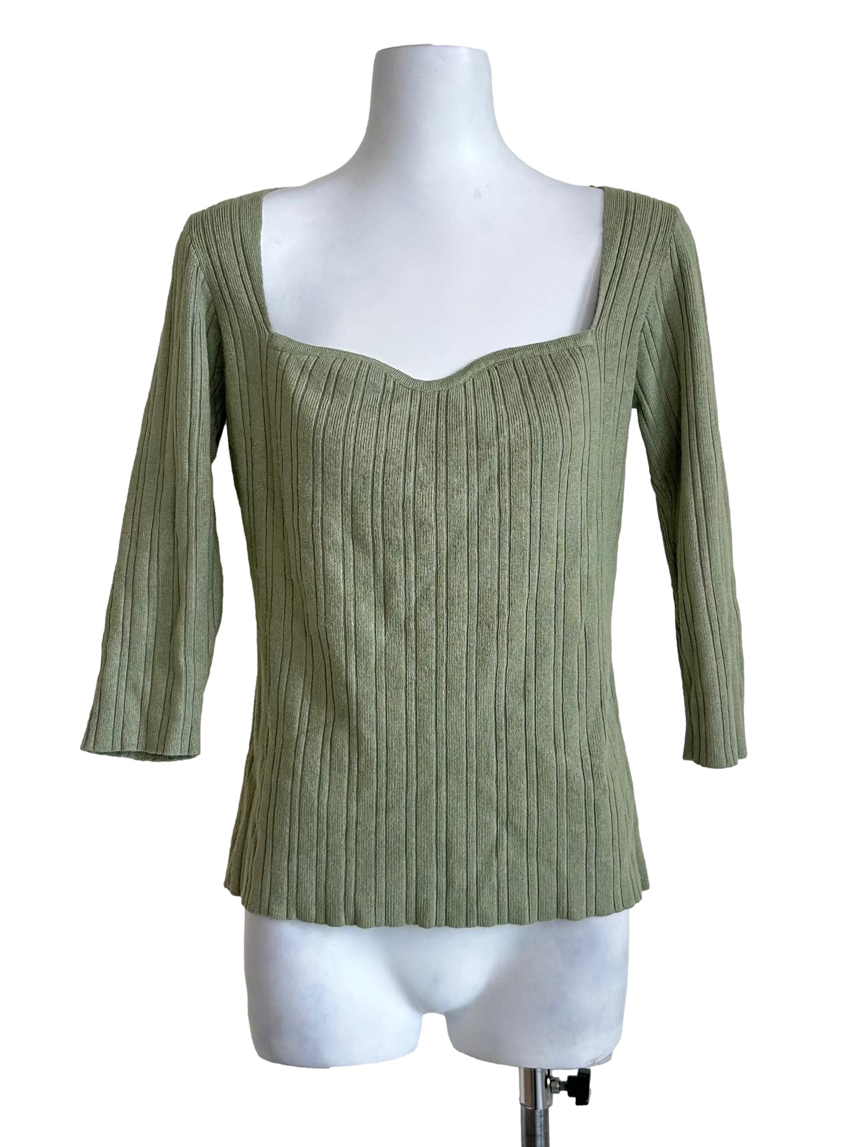 Sage Green Ribbed Long Sleeve Top