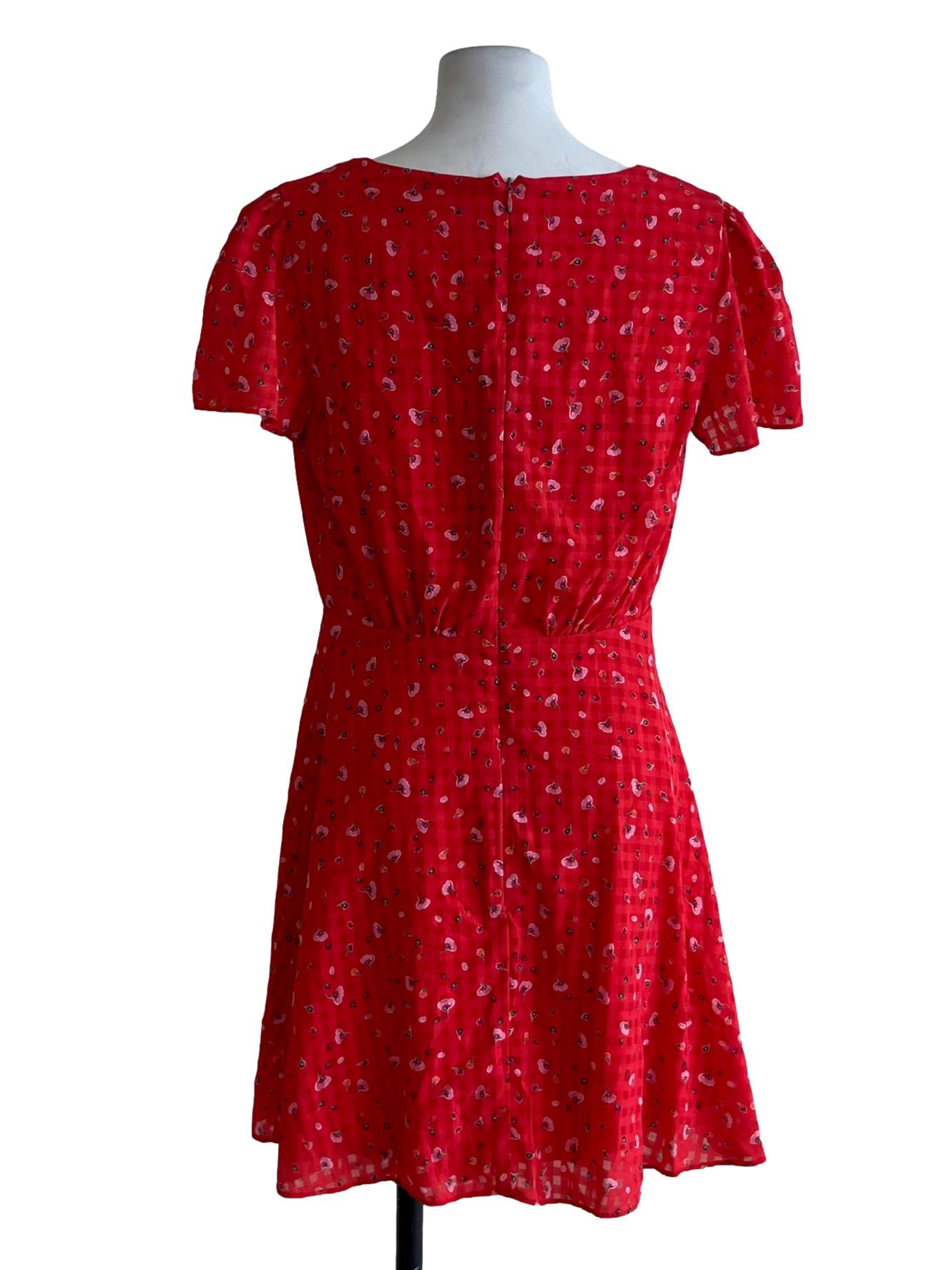 Candy Red Floral Empire Dress