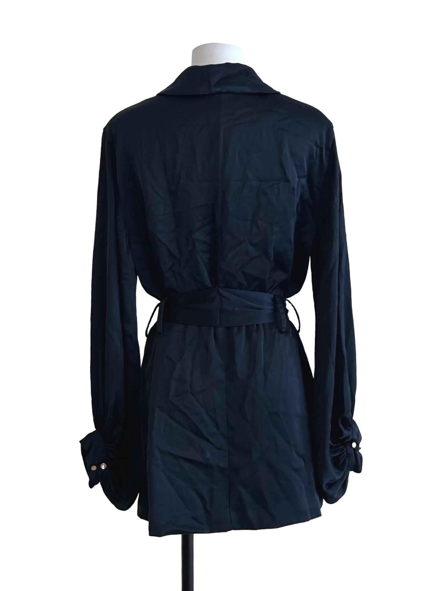 Navy Blue Satin Longline Blazer