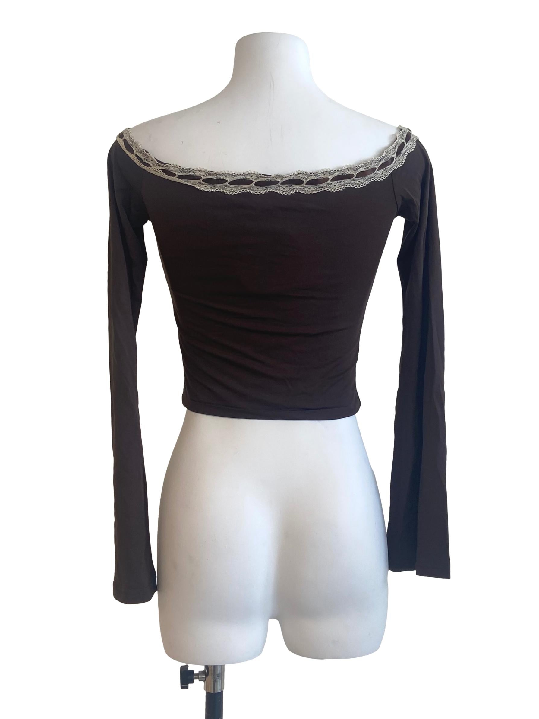 Caramel Brown Lace Neck Top