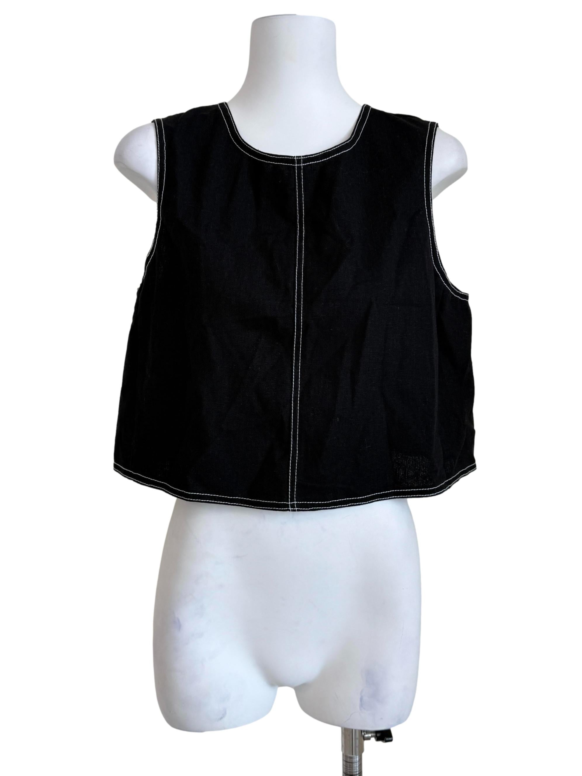 Denim Black Round Neck Top