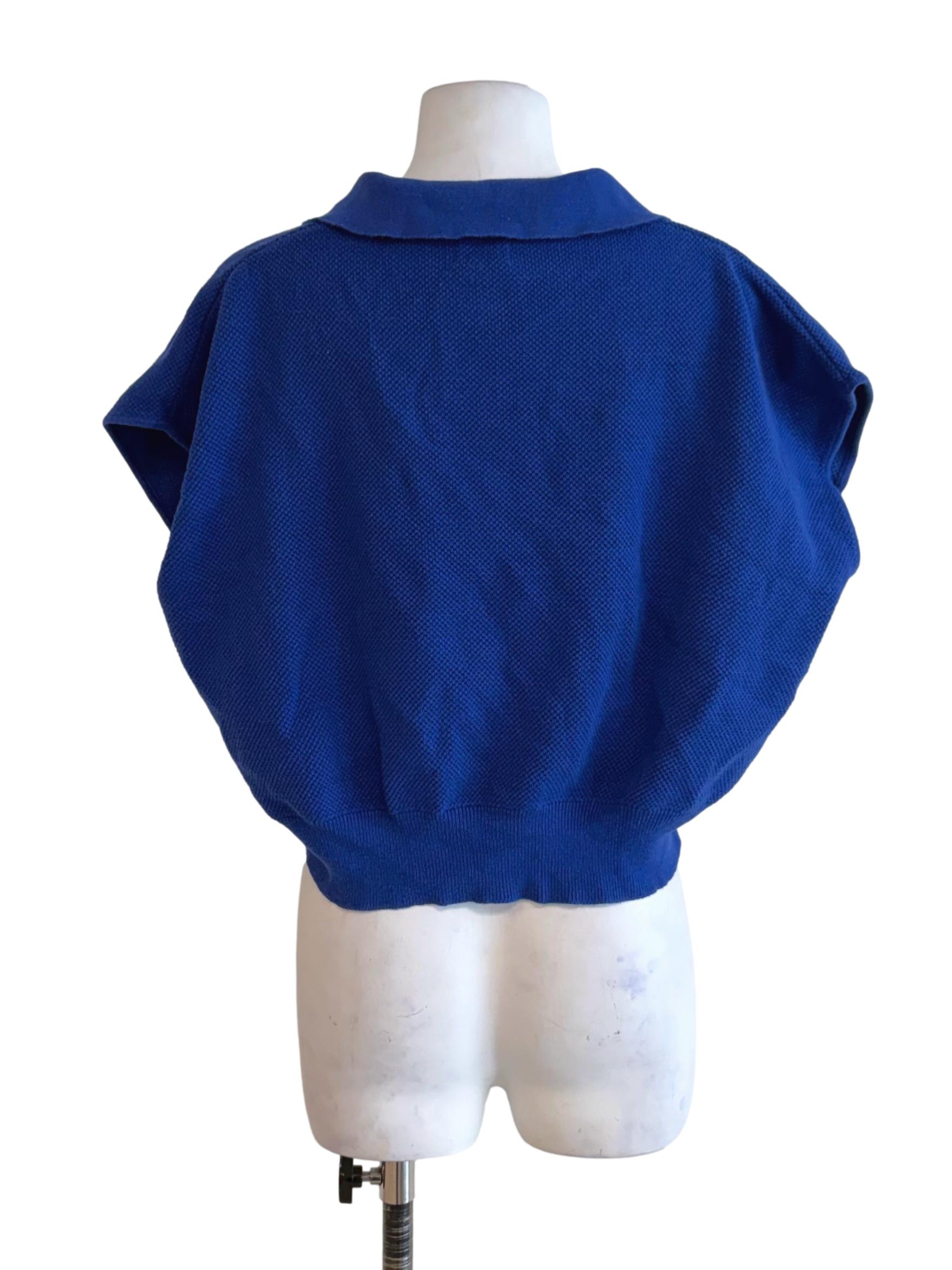 Admiral Blue Collared Knit Short Sleeve Crop Top TCL