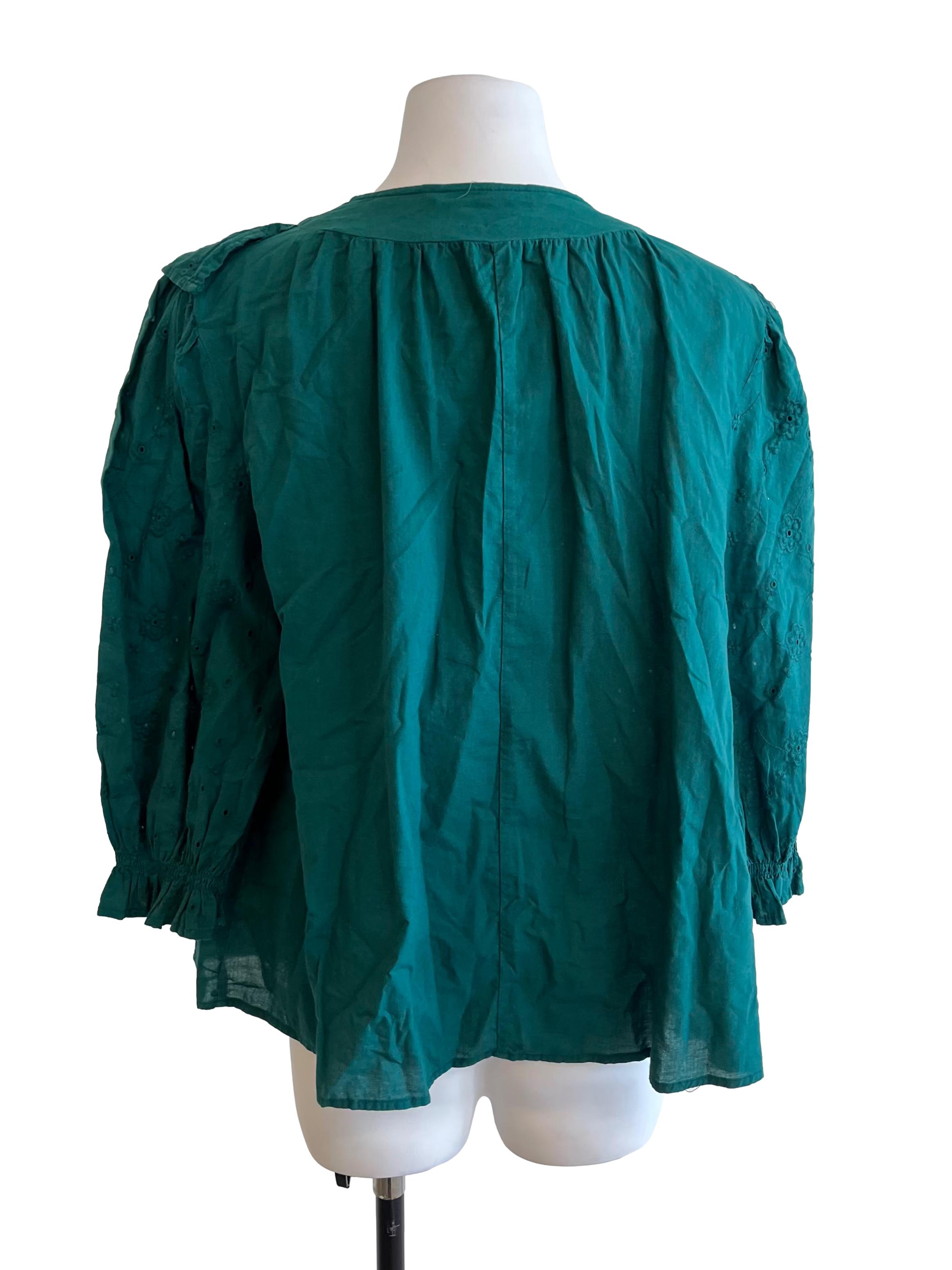Emerald Green Ruffle V Neck Blouse