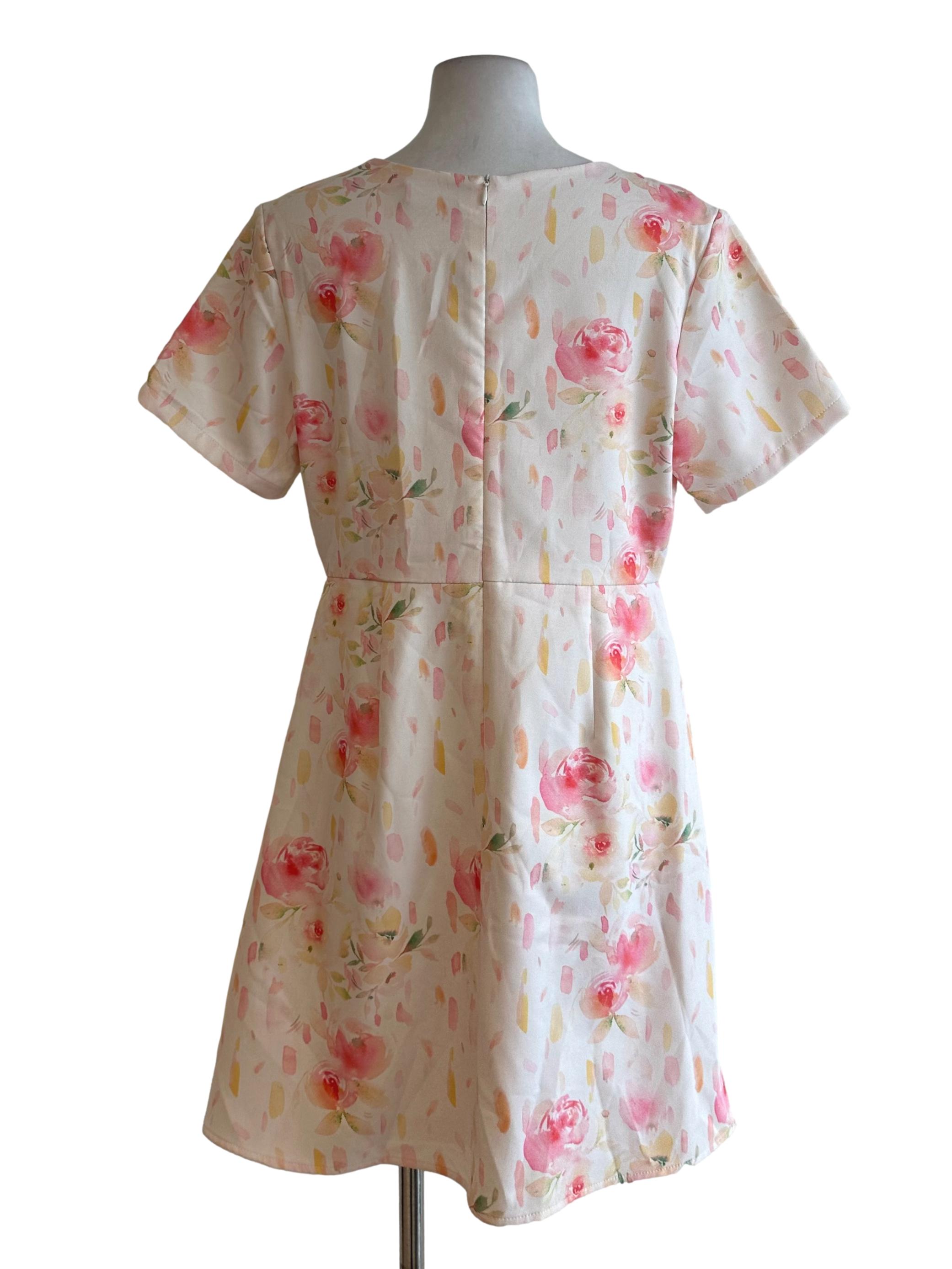 Cream Pink Pleated Floral Dress TCL