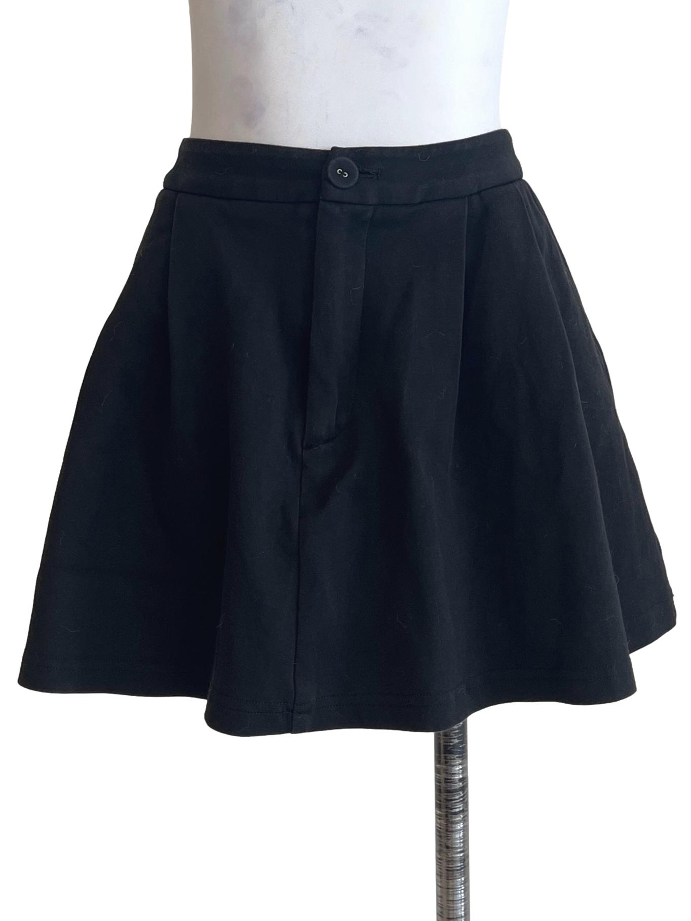 Ink Black Pleated A-Line Skirt