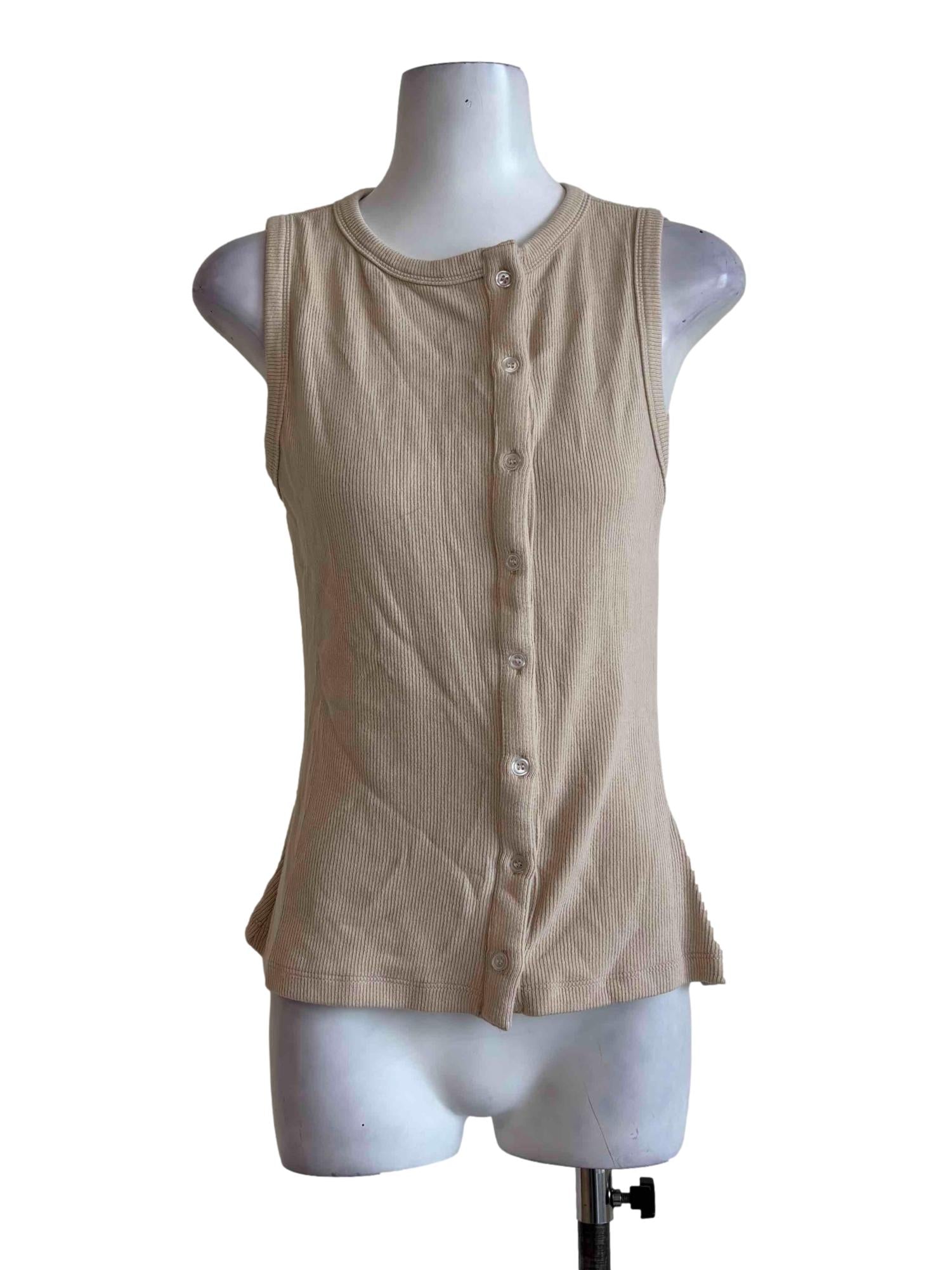 Soft Beige Buttoned Ribbed Vest