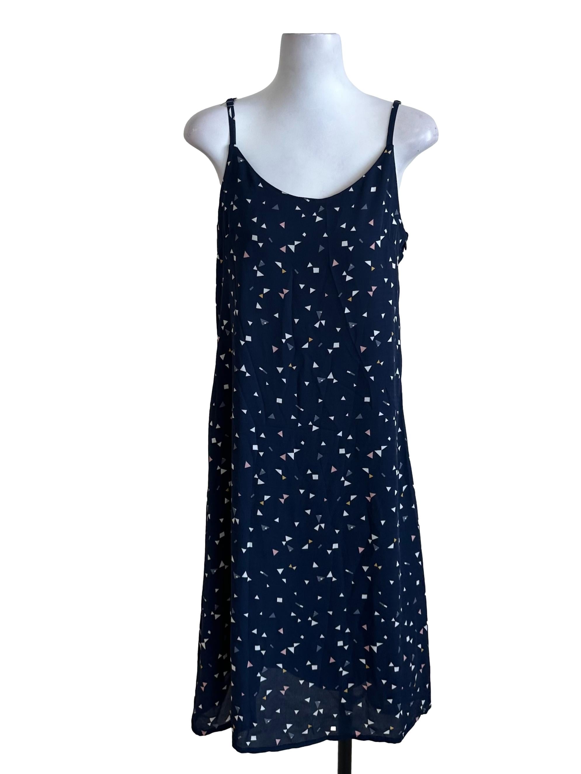 Navy Blue Pattern Scoop Neck Dress